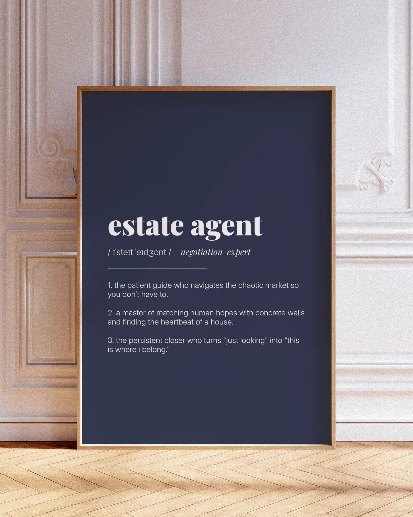 Definition Poster of Estate Agent on Deep Navy background
