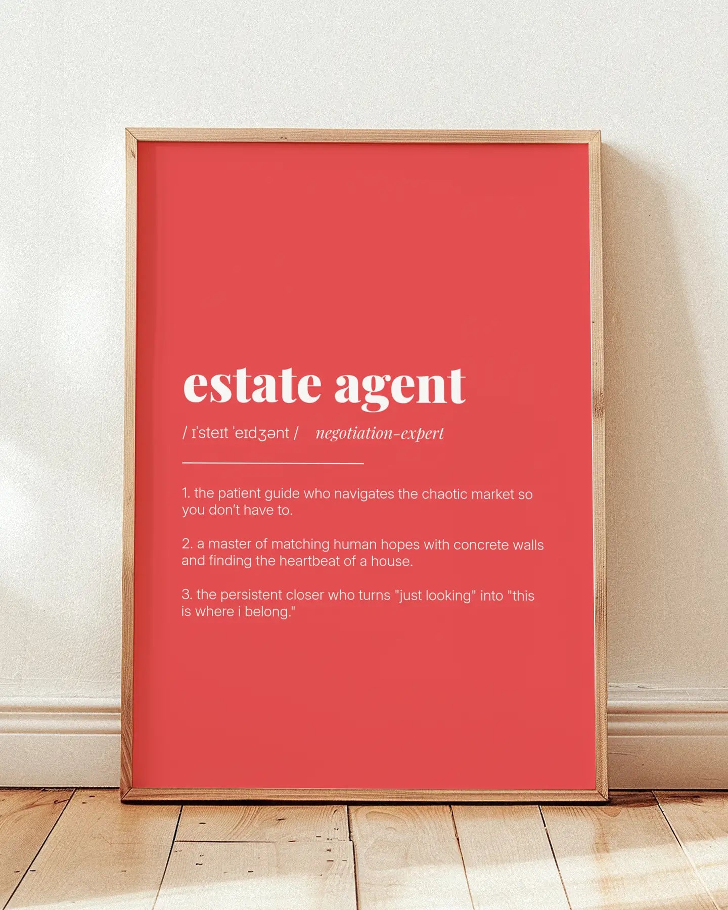 Definition Poster of Estate Agent on Strawberry background