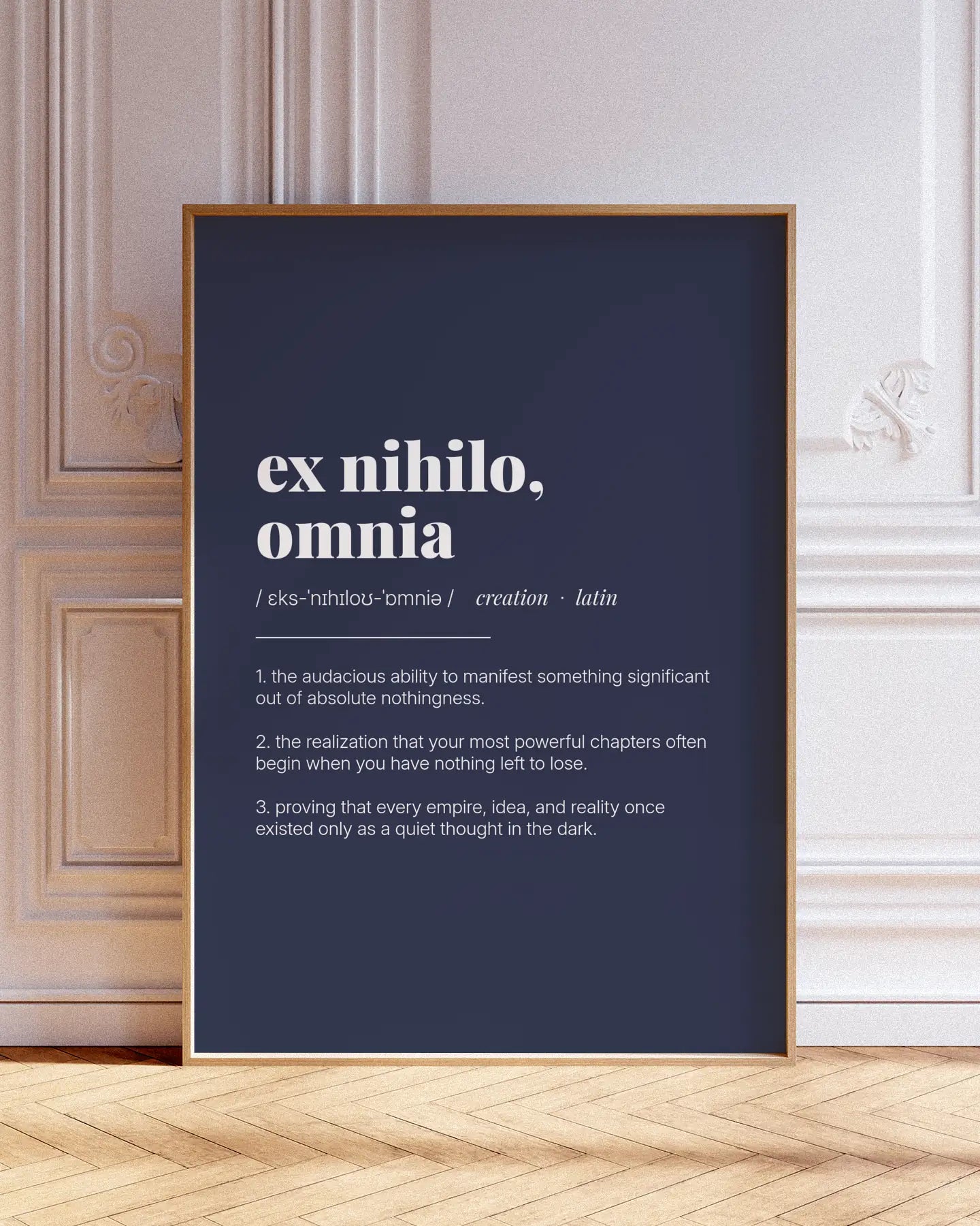 Definition Poster of Ex Nihilo,<br />Omnia on Deep Navy background