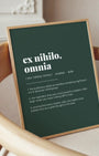Definition Poster of Ex Nihilo,<br />Omnia on Emerald background