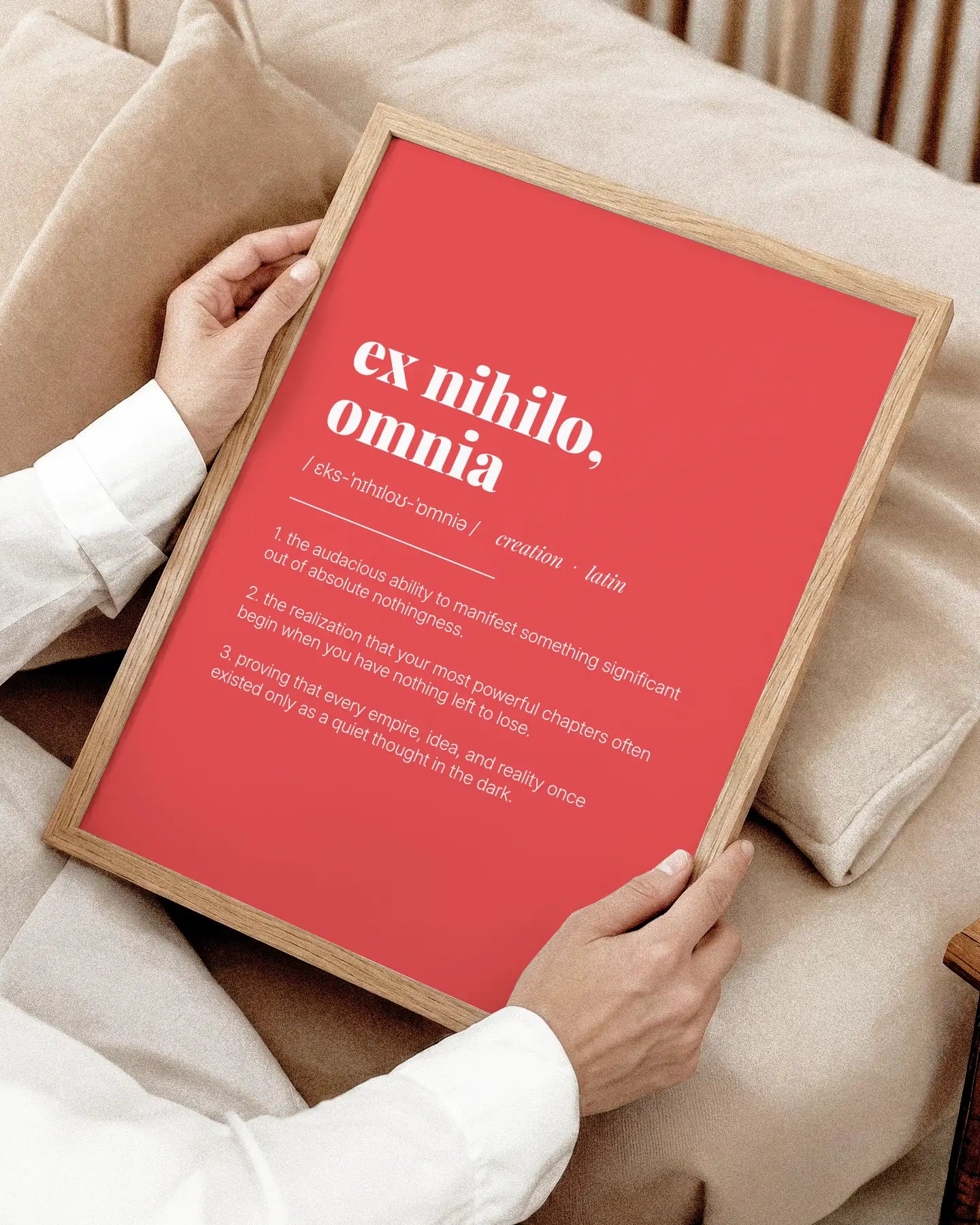 Definition Poster of Ex Nihilo,<br />Omnia on Strawberry background