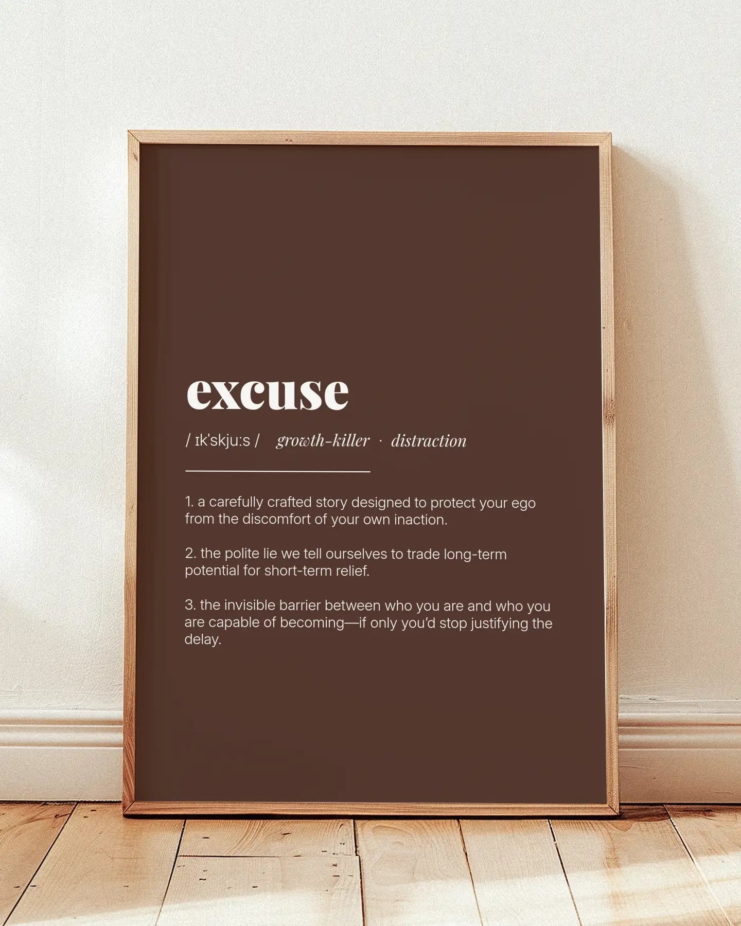Definition Poster of Excuse on Espresso background