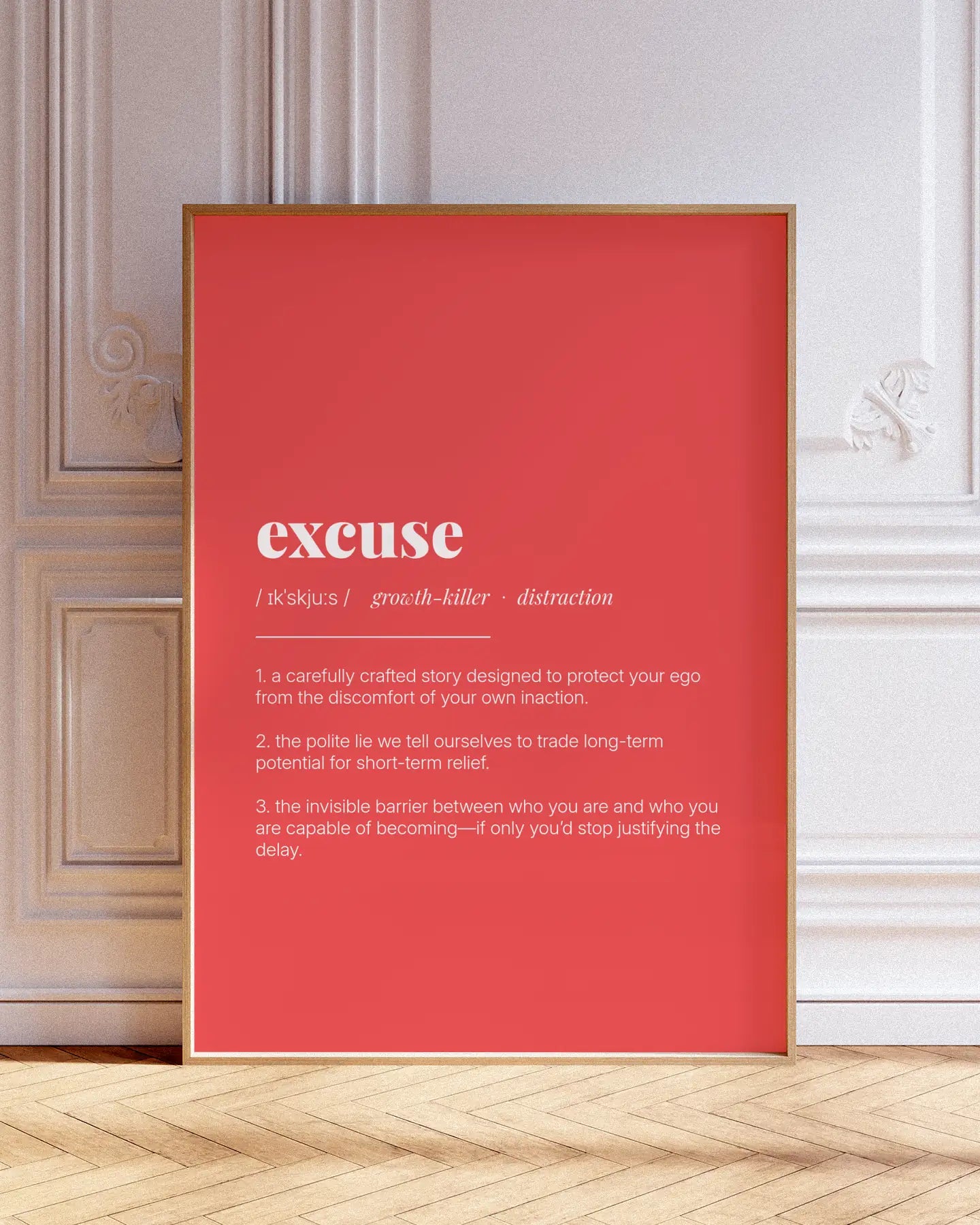 Definition Poster of Excuse on Strawberry background