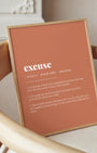 Definition Poster of Excuse on Terracotta background