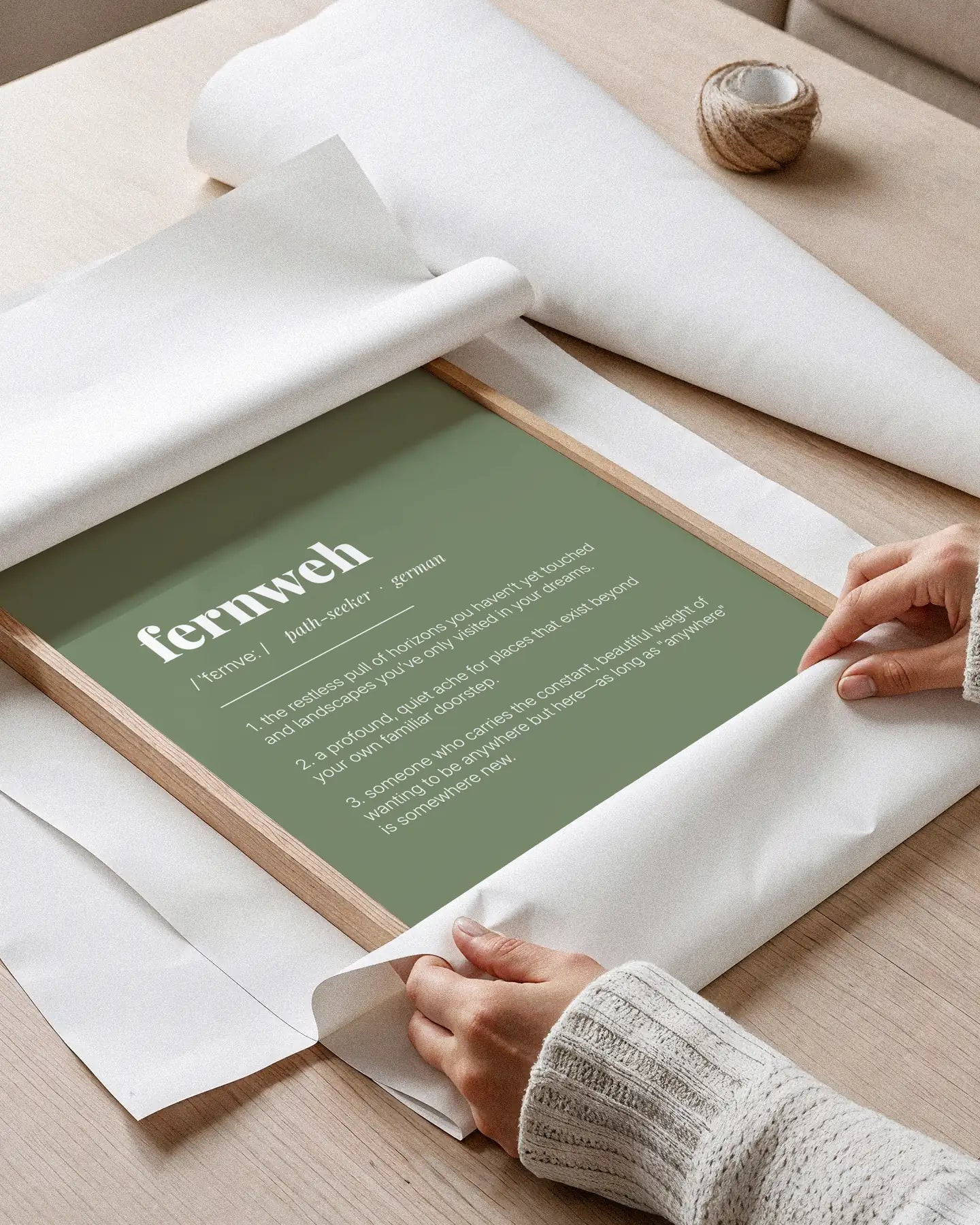 Definition Poster of Fernweh on Sage Green background