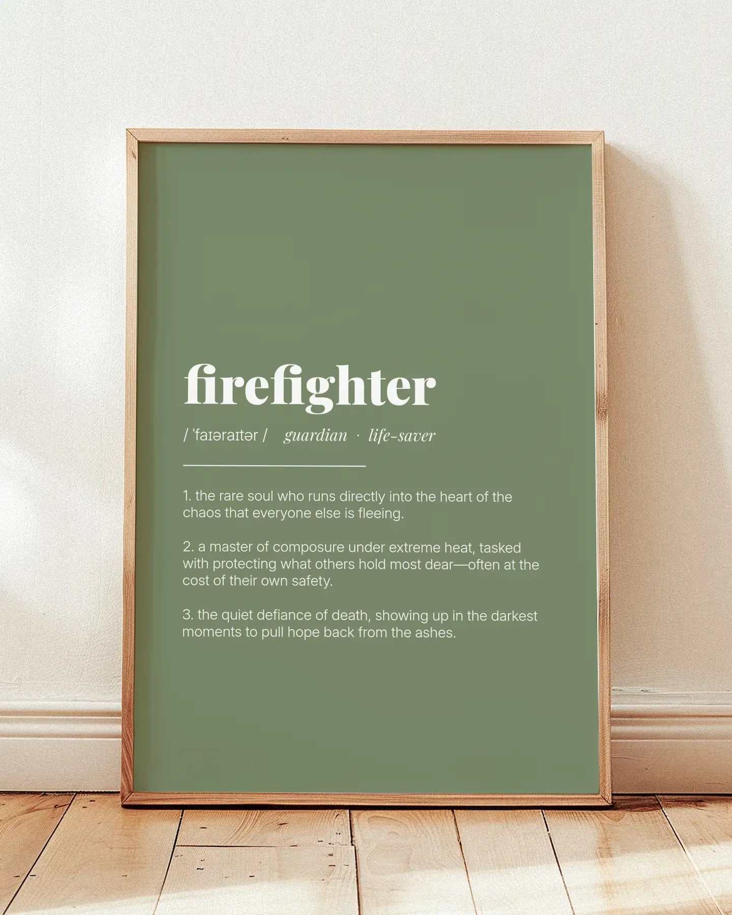 Definition Poster of Firefighter on Sage Green background