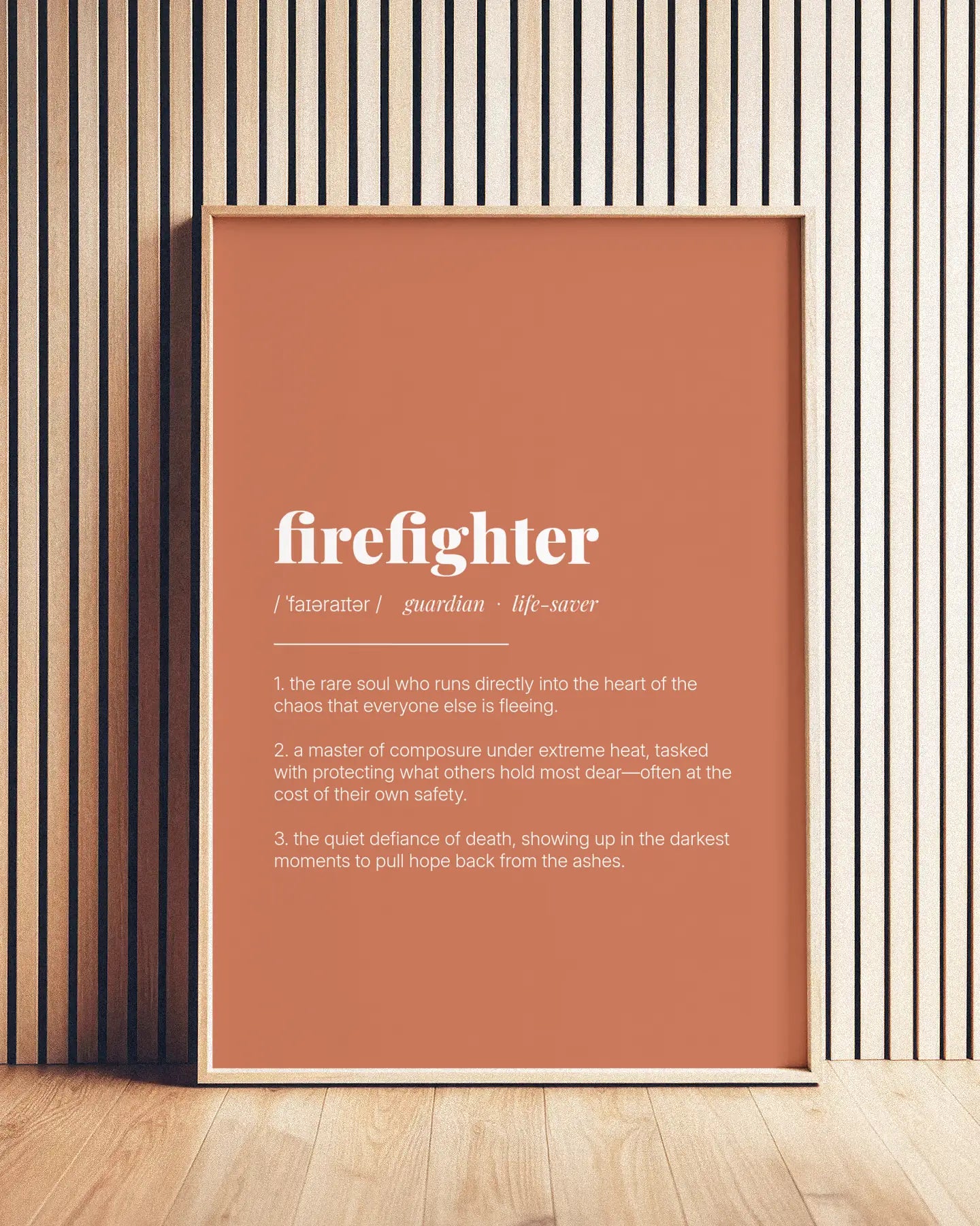 Definition Poster of Firefighter on Terracotta background