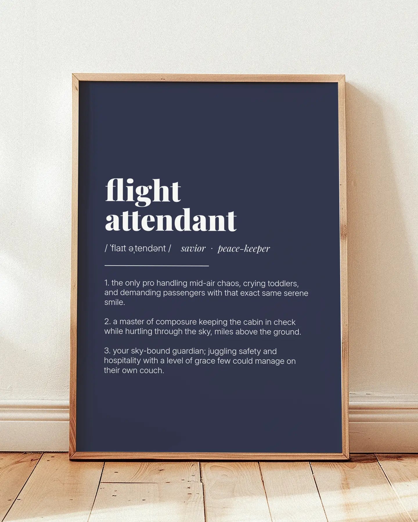 Definition Poster of Flight<br />Attendant on Deep Navy background