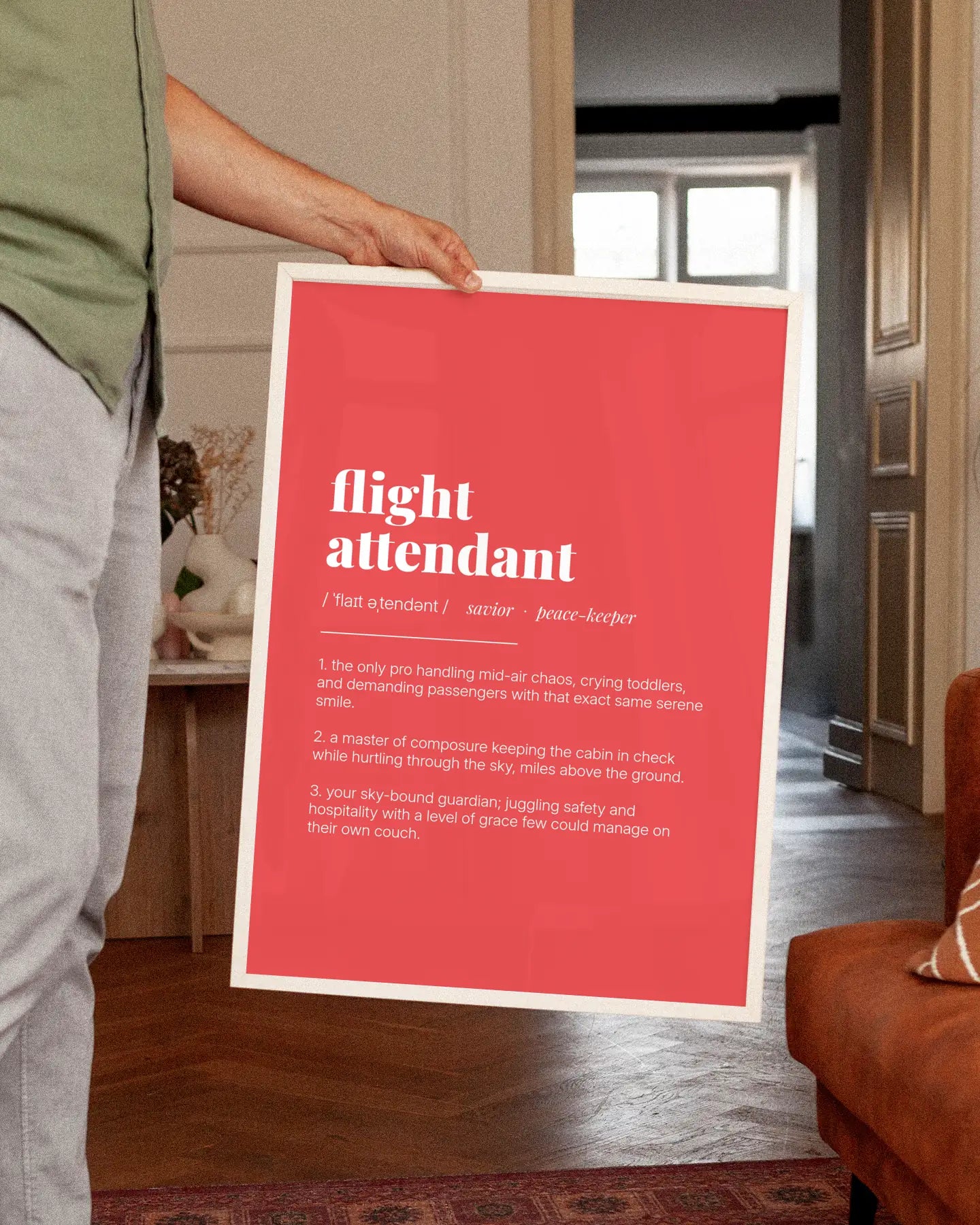 Definition Poster of Flight<br />Attendant on Strawberry background