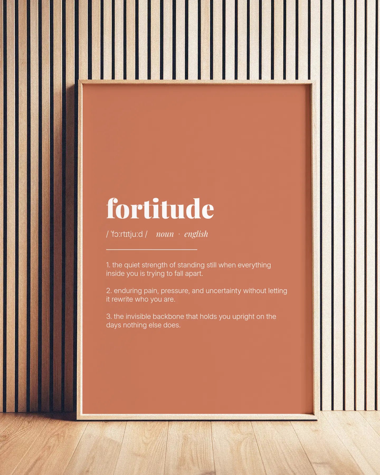 Definition Poster of Fortitude on Terracotta background
