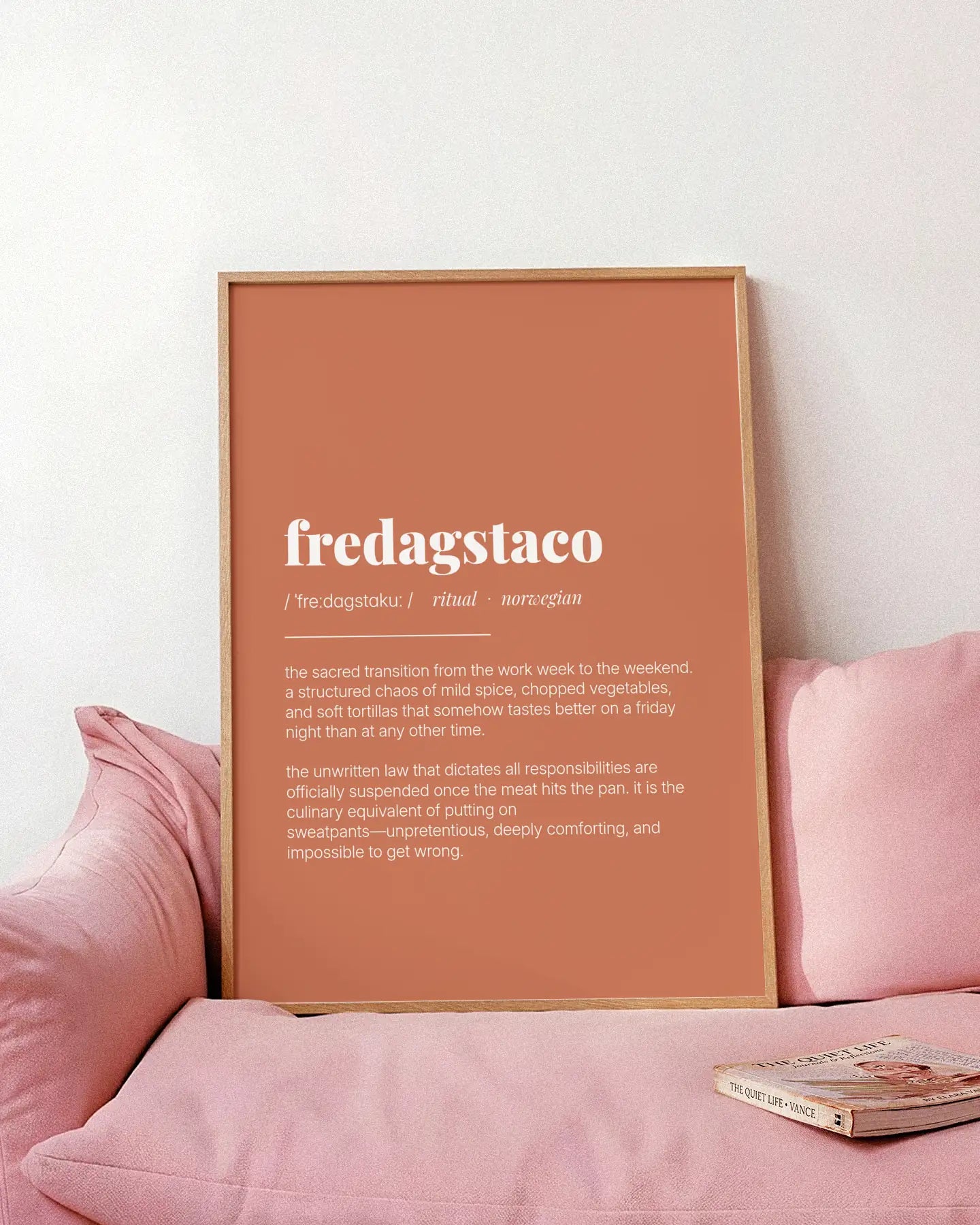 Definition Poster of Fredagstaco on Terracotta background
