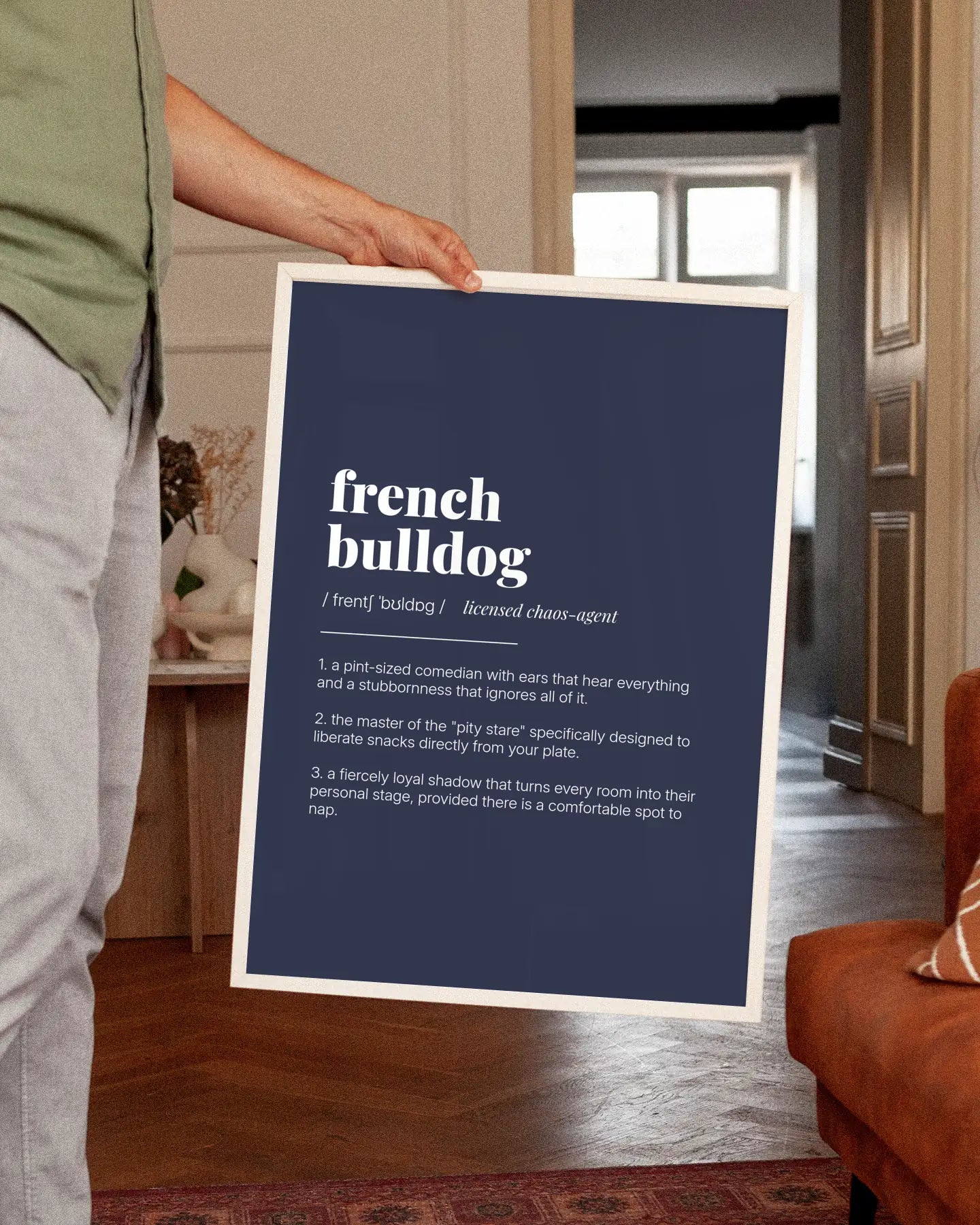 Definition Poster of French<br />Bulldog on Deep Navy background