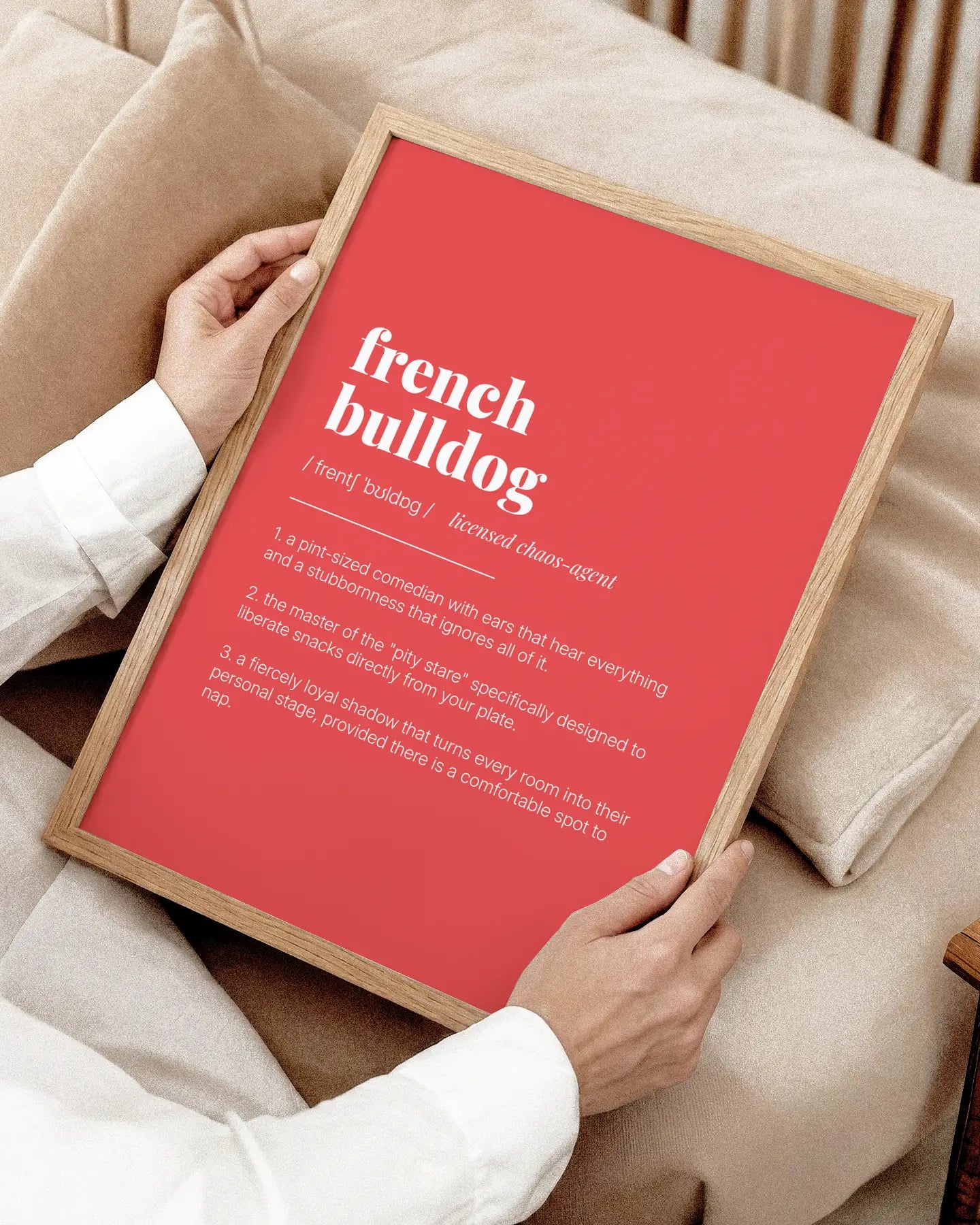 Definition Poster of French<br />Bulldog on Strawberry background