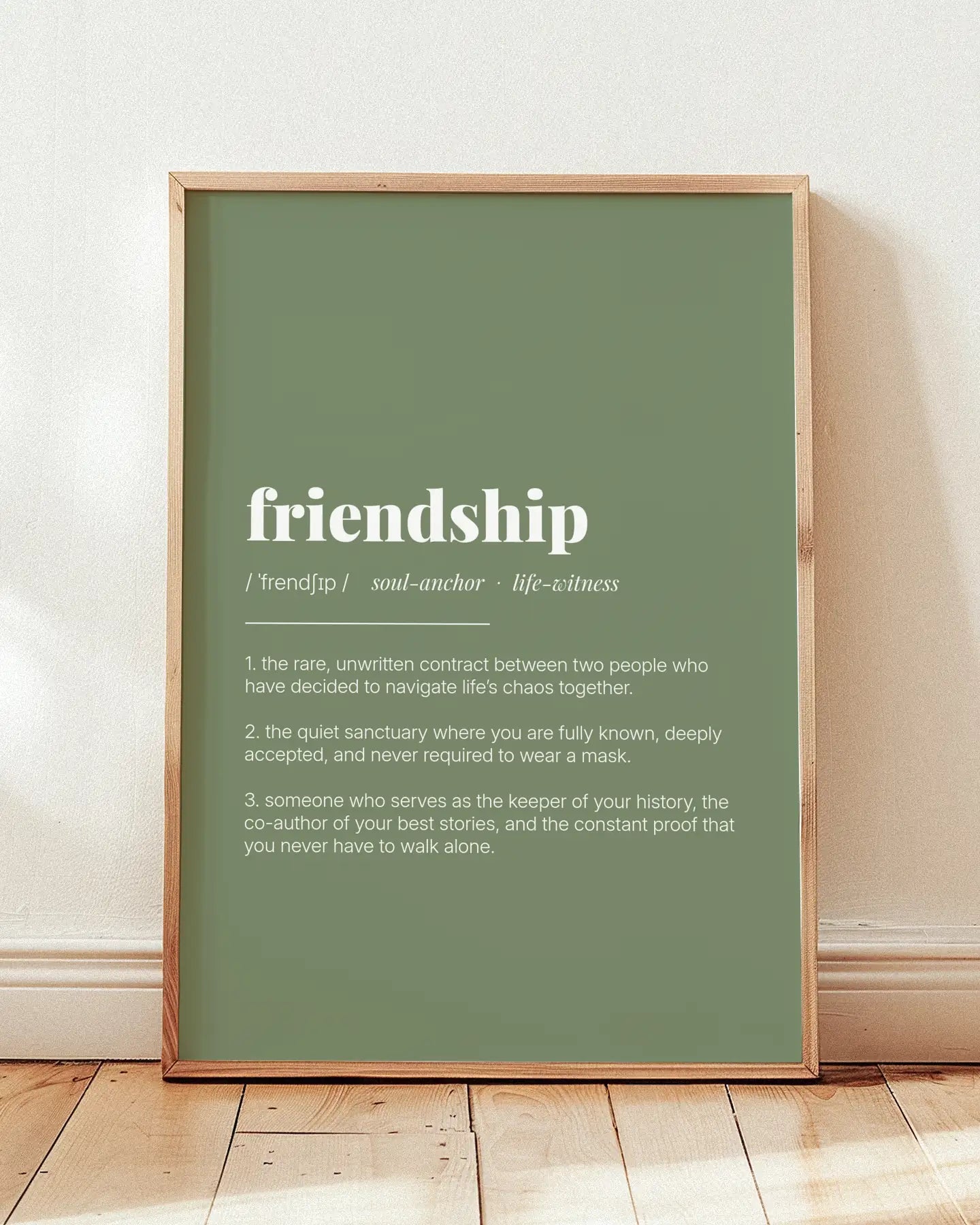 Definition Poster of Friendship on Sage Green background