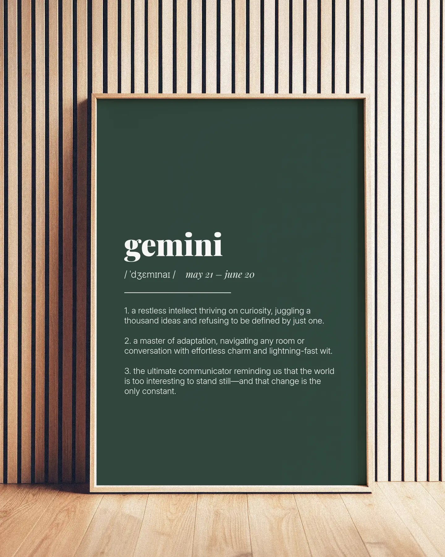 Definition Poster of Gemini on Emerald background