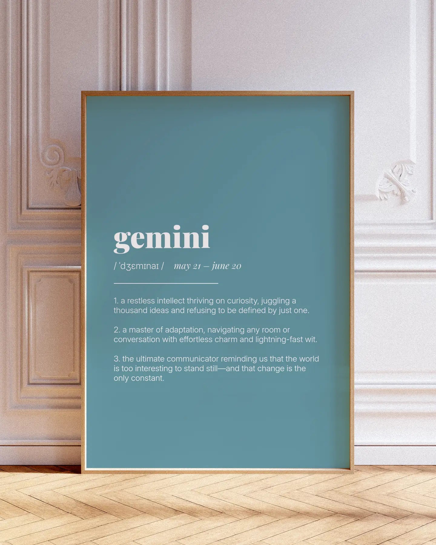 Definition Poster of Gemini on Sea Glass background