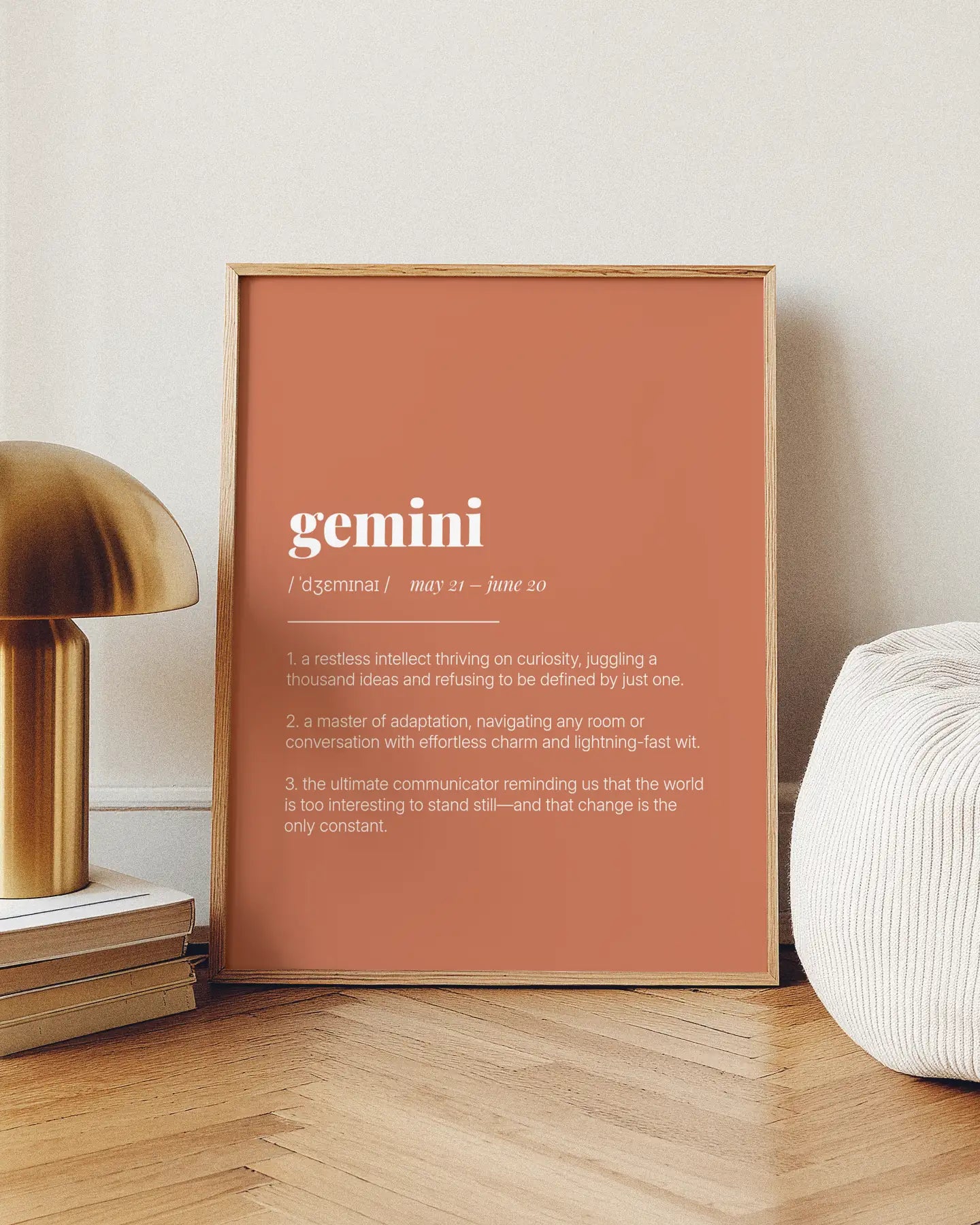Definition Poster of Gemini on Terracotta background