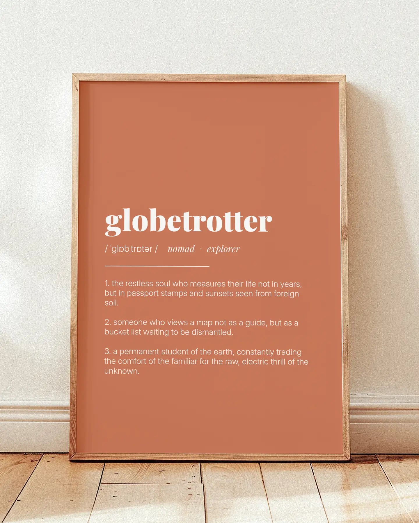 Definition Poster of Globetrotter on Terracotta background