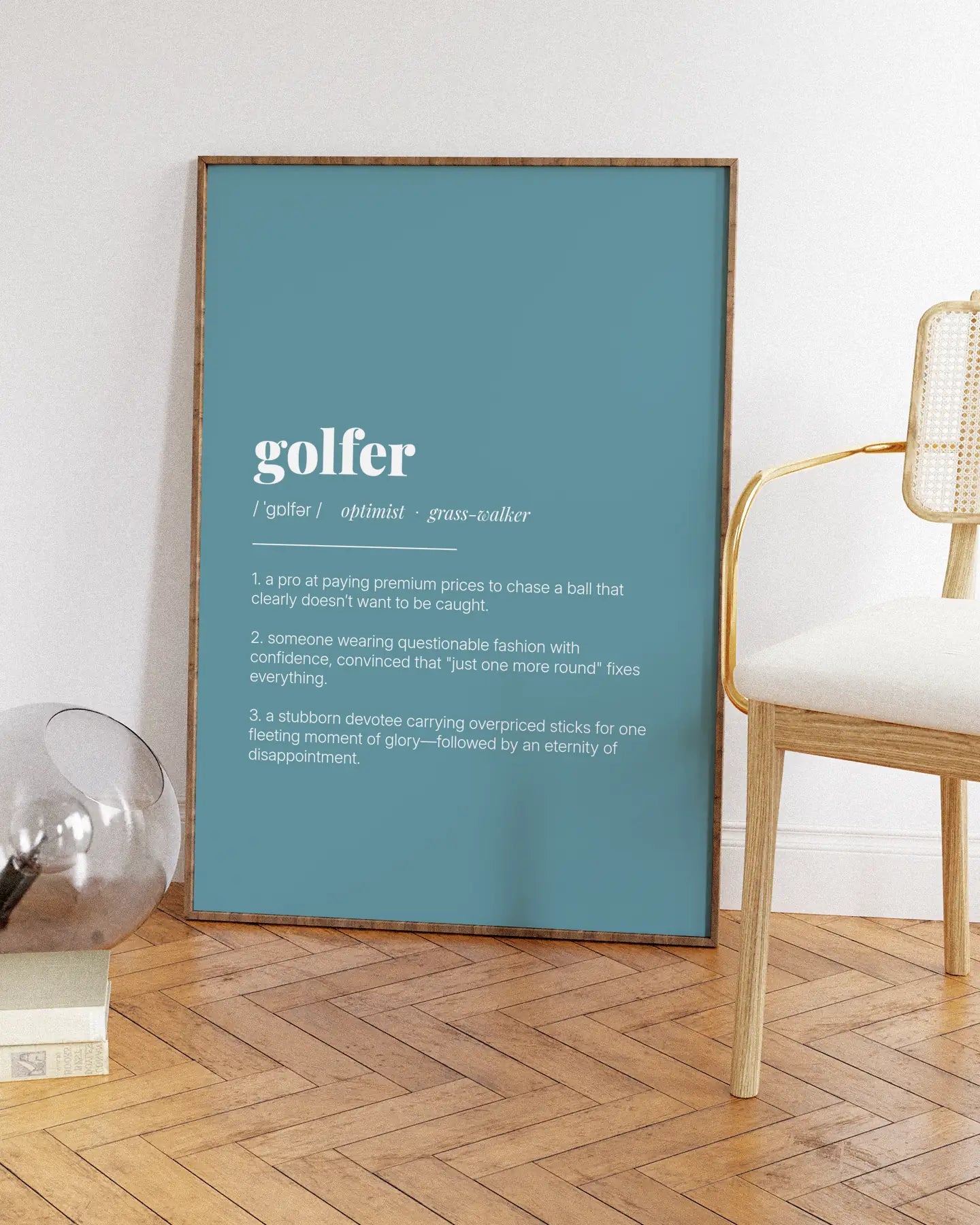 Definition Poster of Golfer on Sea Glass background