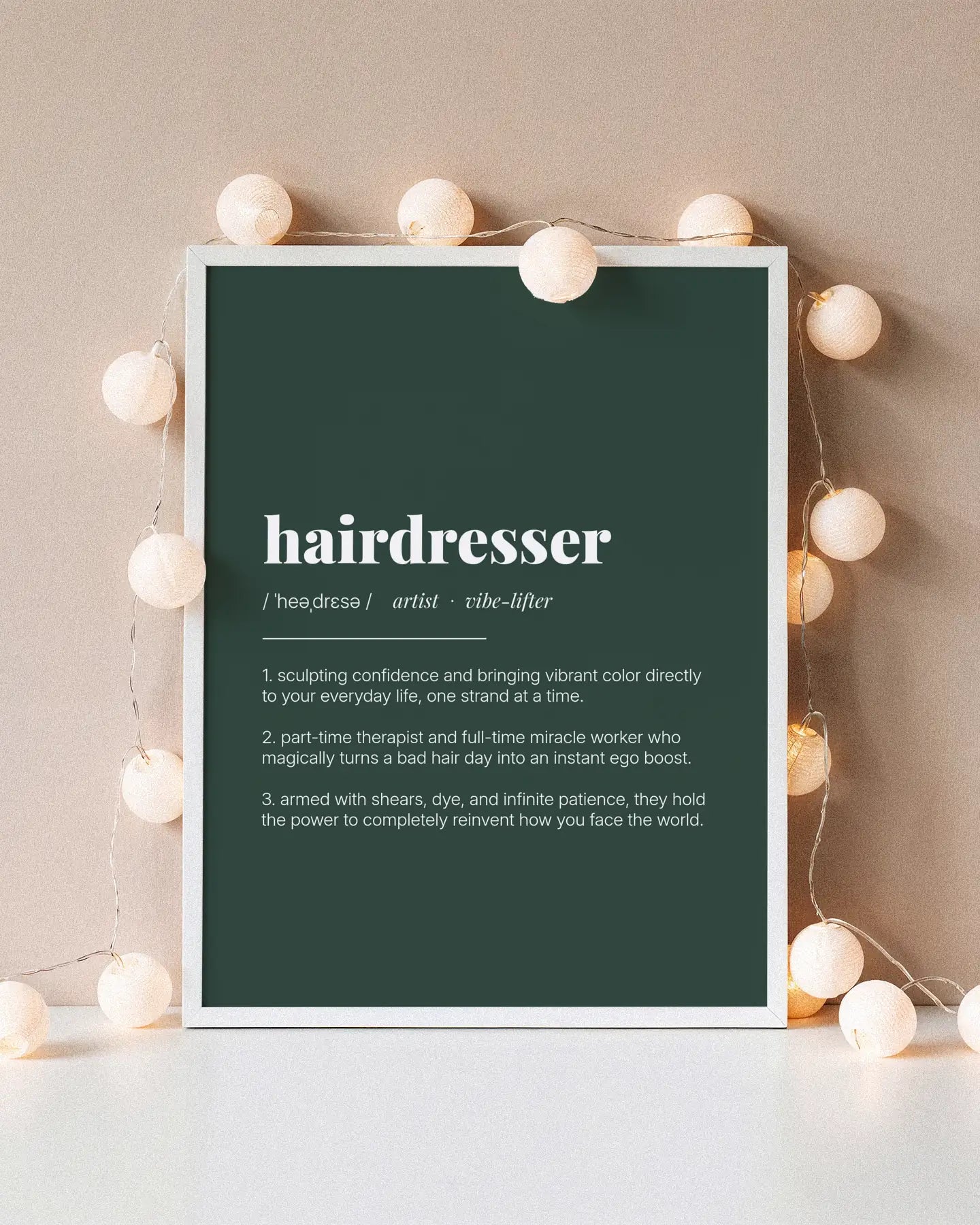 Definition Poster of Hairdresser on Emerald background