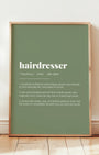 Definition Poster of Hairdresser on Sage Green background