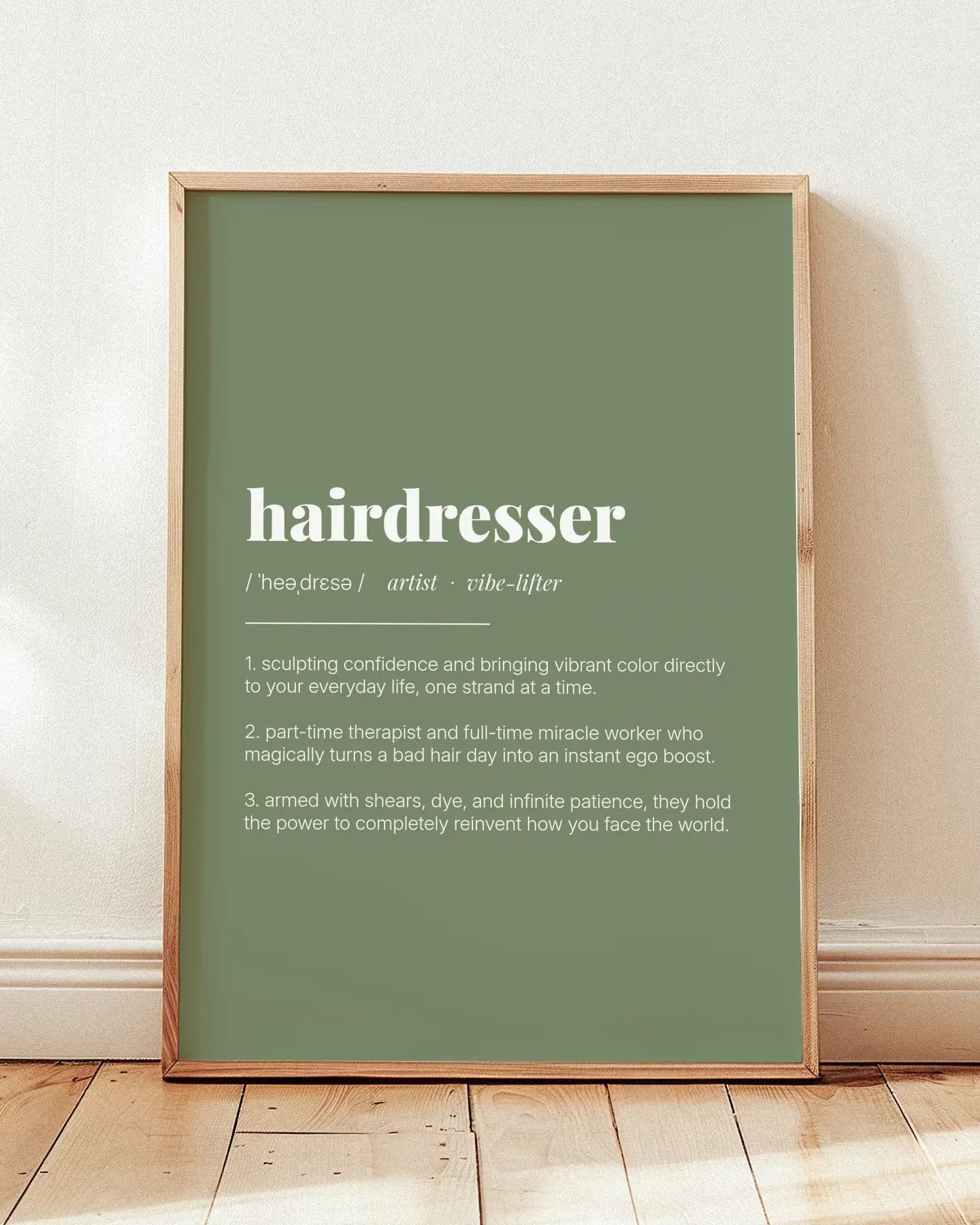 Definition Poster of Hairdresser on Sage Green background