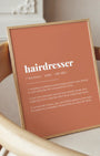 Definition Poster of Hairdresser on Terracotta background