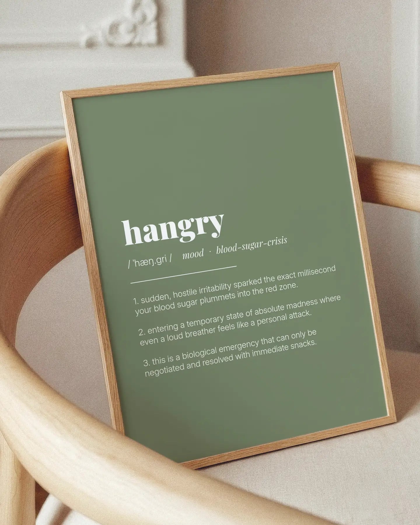 Definition Poster of Hangry on Sage Green background