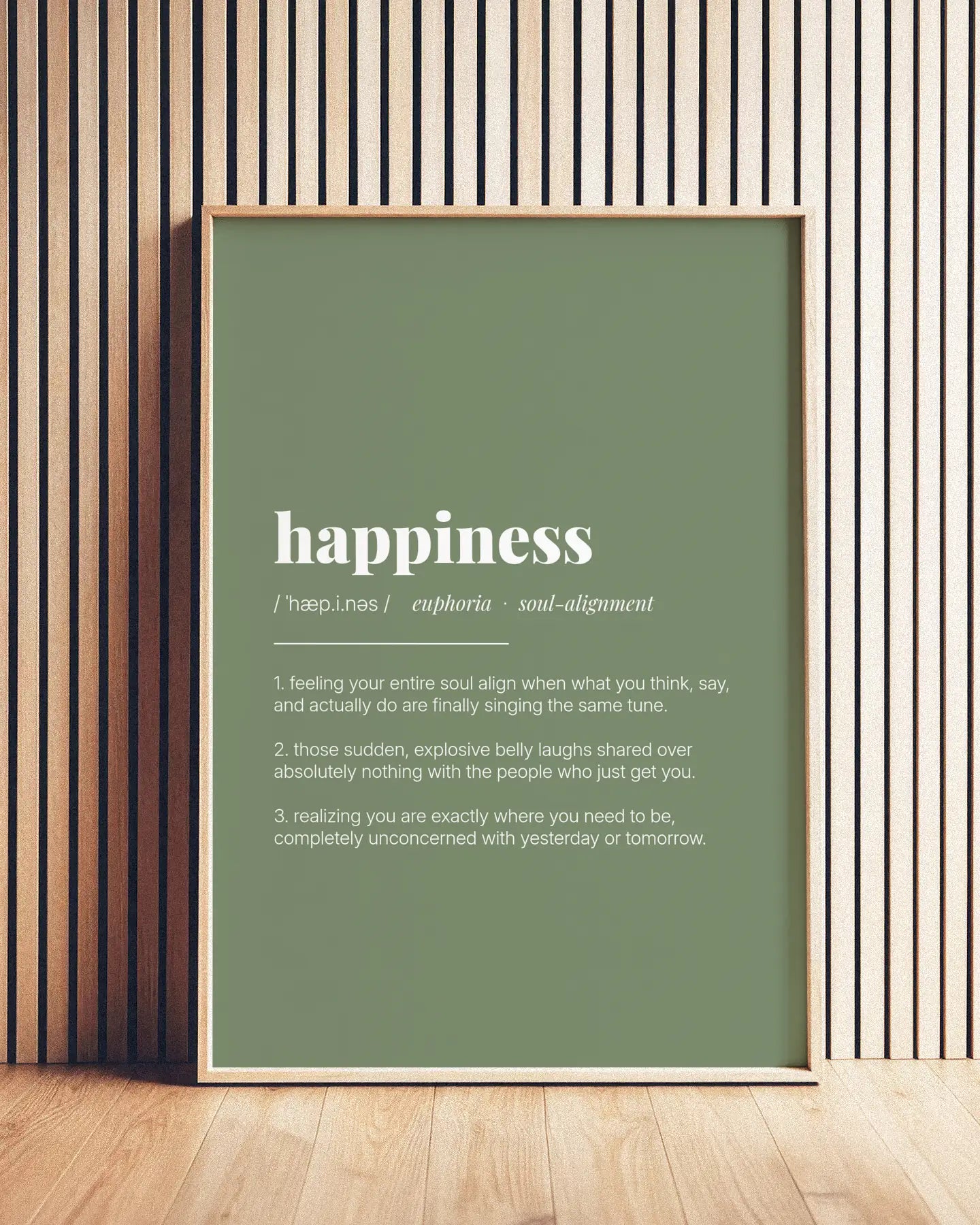 Definition Poster of Happiness on Sage Green background
