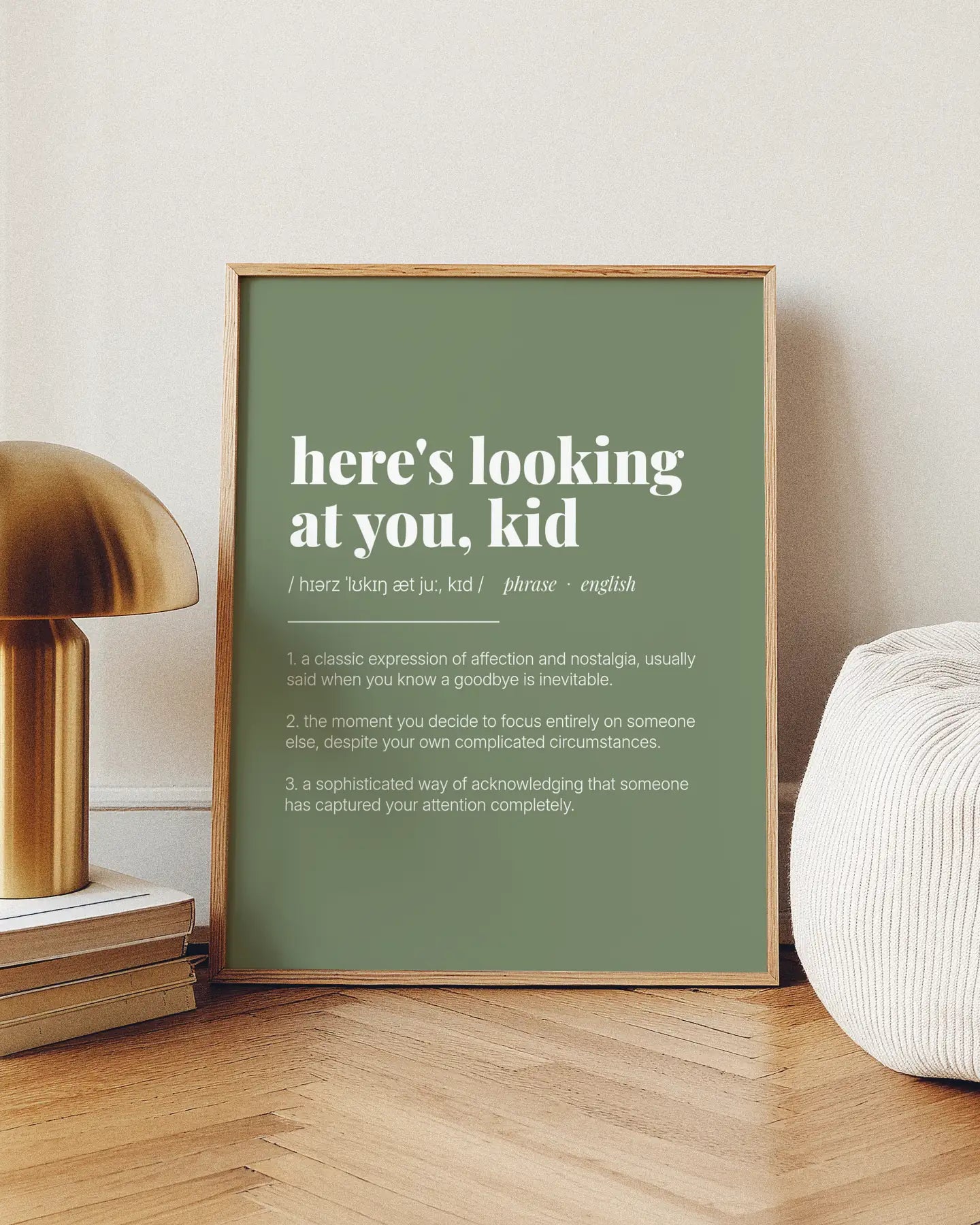 Definition Poster of Here's looking <br />at you, kid on Sage Green background
