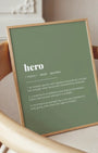 Definition Poster of Hero on Sage Green background