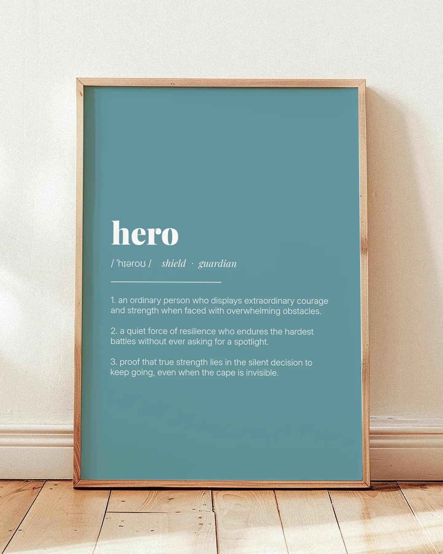 Definition Poster of Hero on Sea Glass background