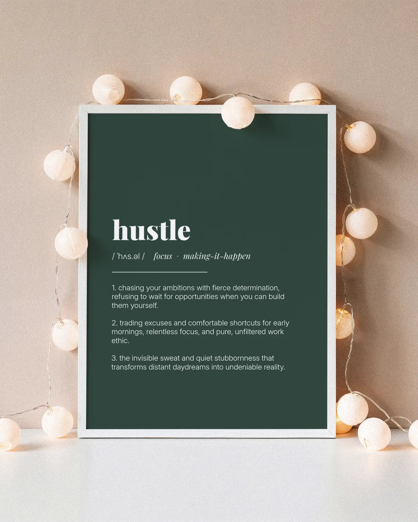 Definition Poster of Hustle on Emerald background