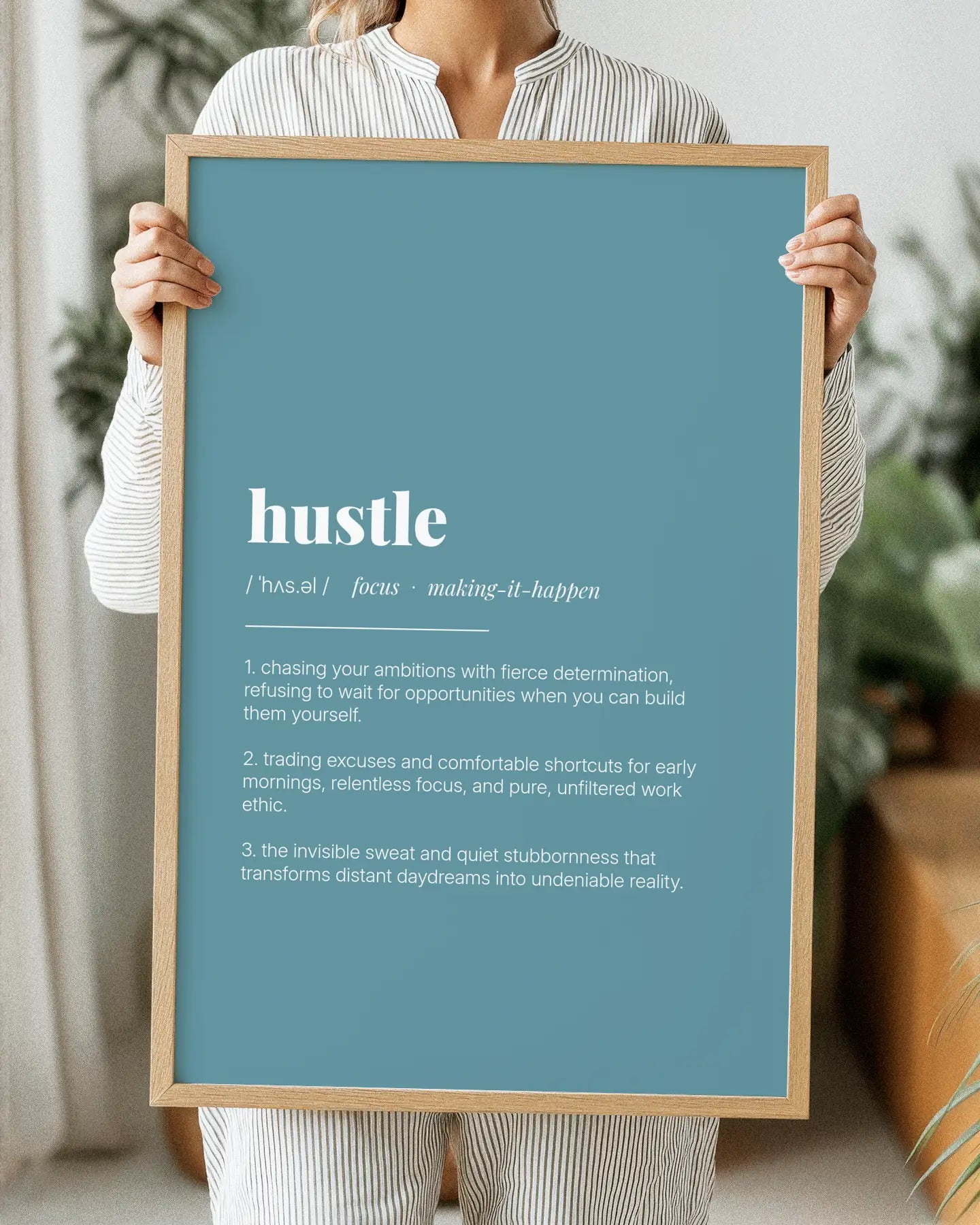 Definition Poster of Hustle on Sea Glass background
