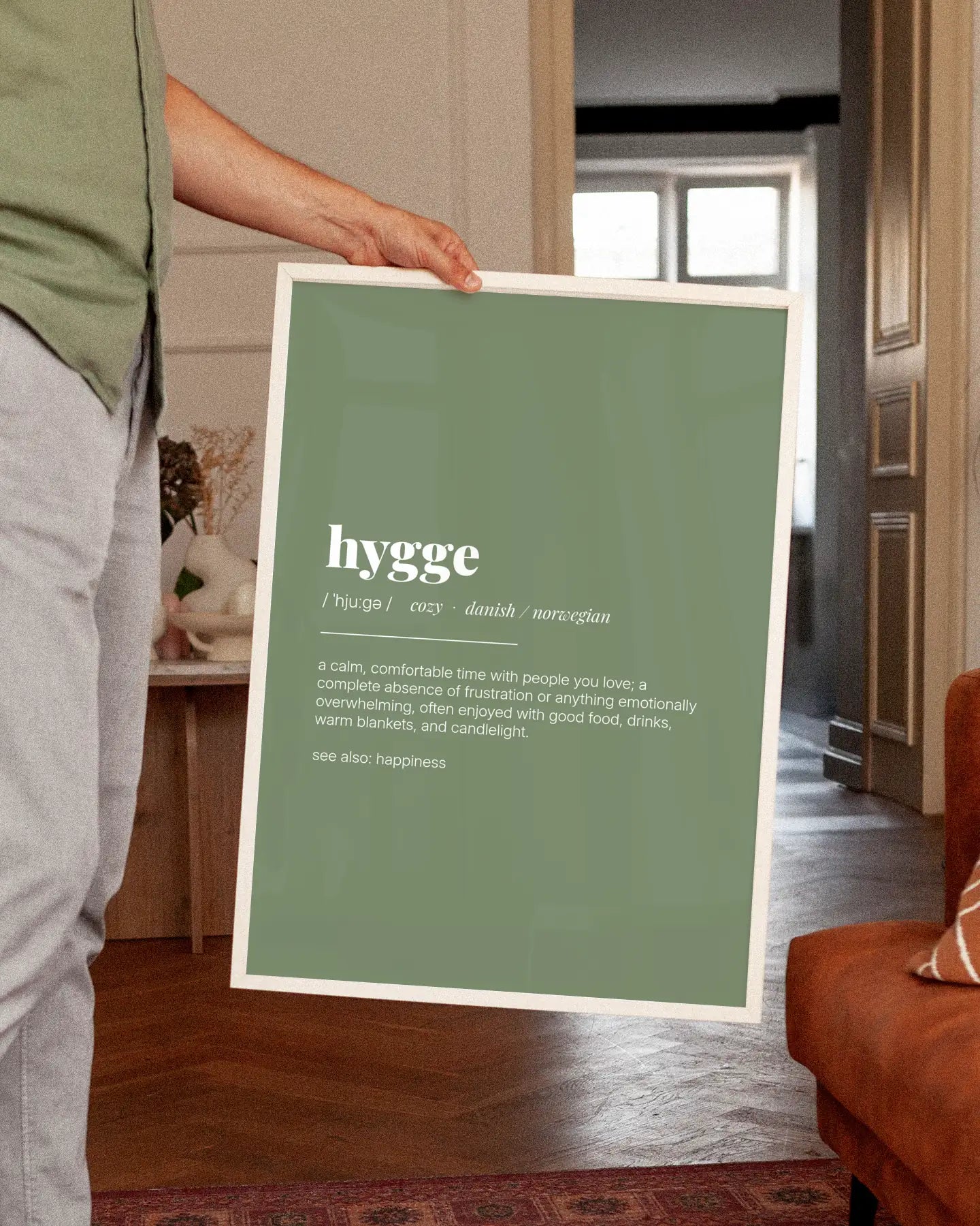 Definition Poster of Hygge on Sage Green background