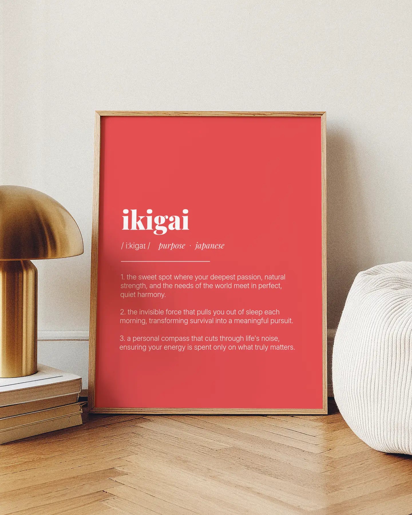 Definition Poster of Ikigai on Strawberry background