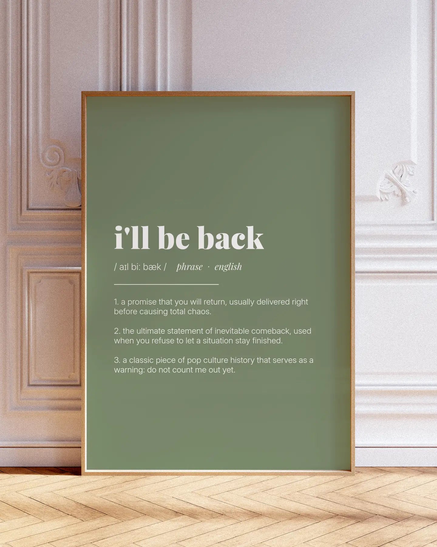 Definition Poster of I'll be back on Sage Green background
