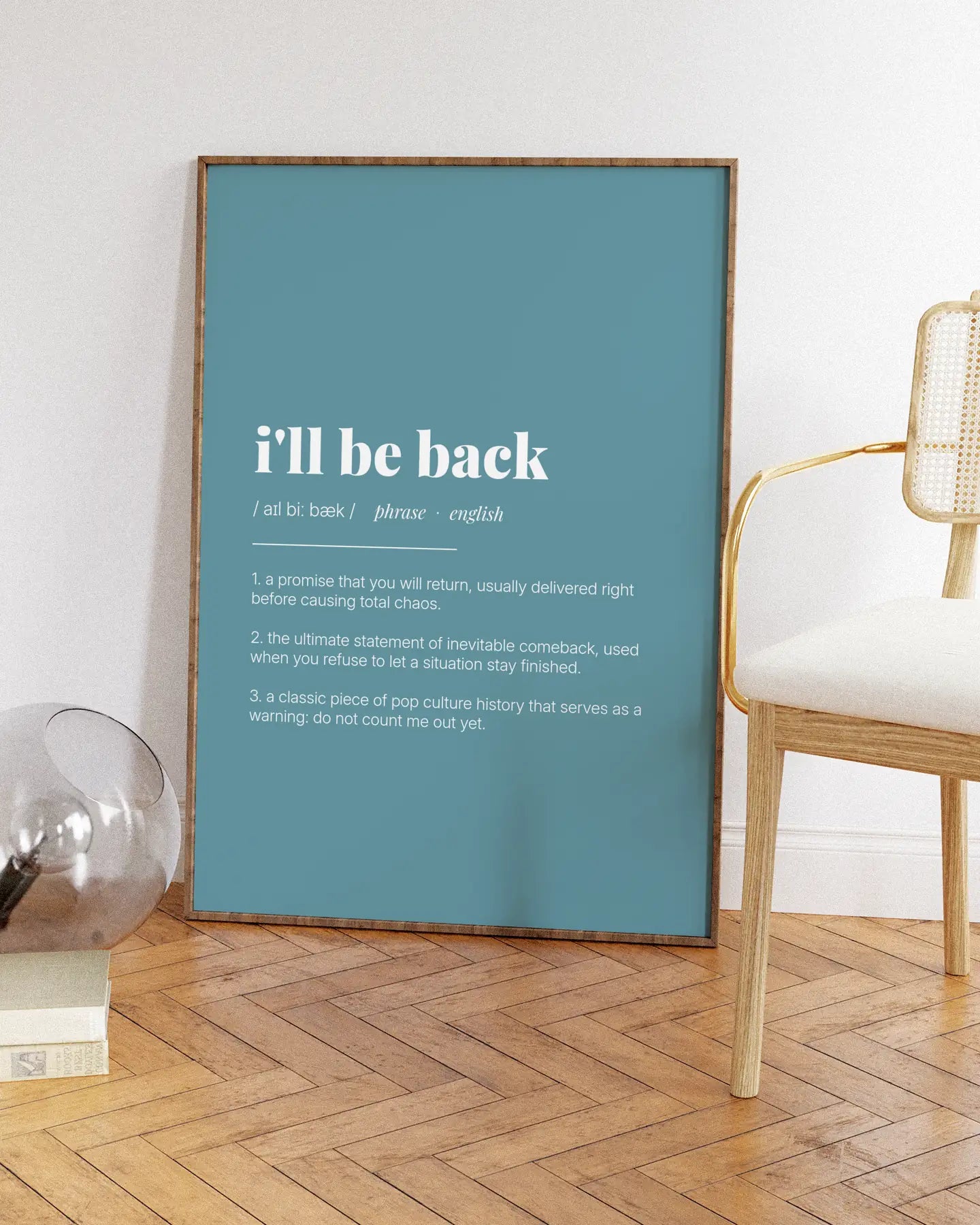 Definition Poster of I'll be back on Sea Glass background