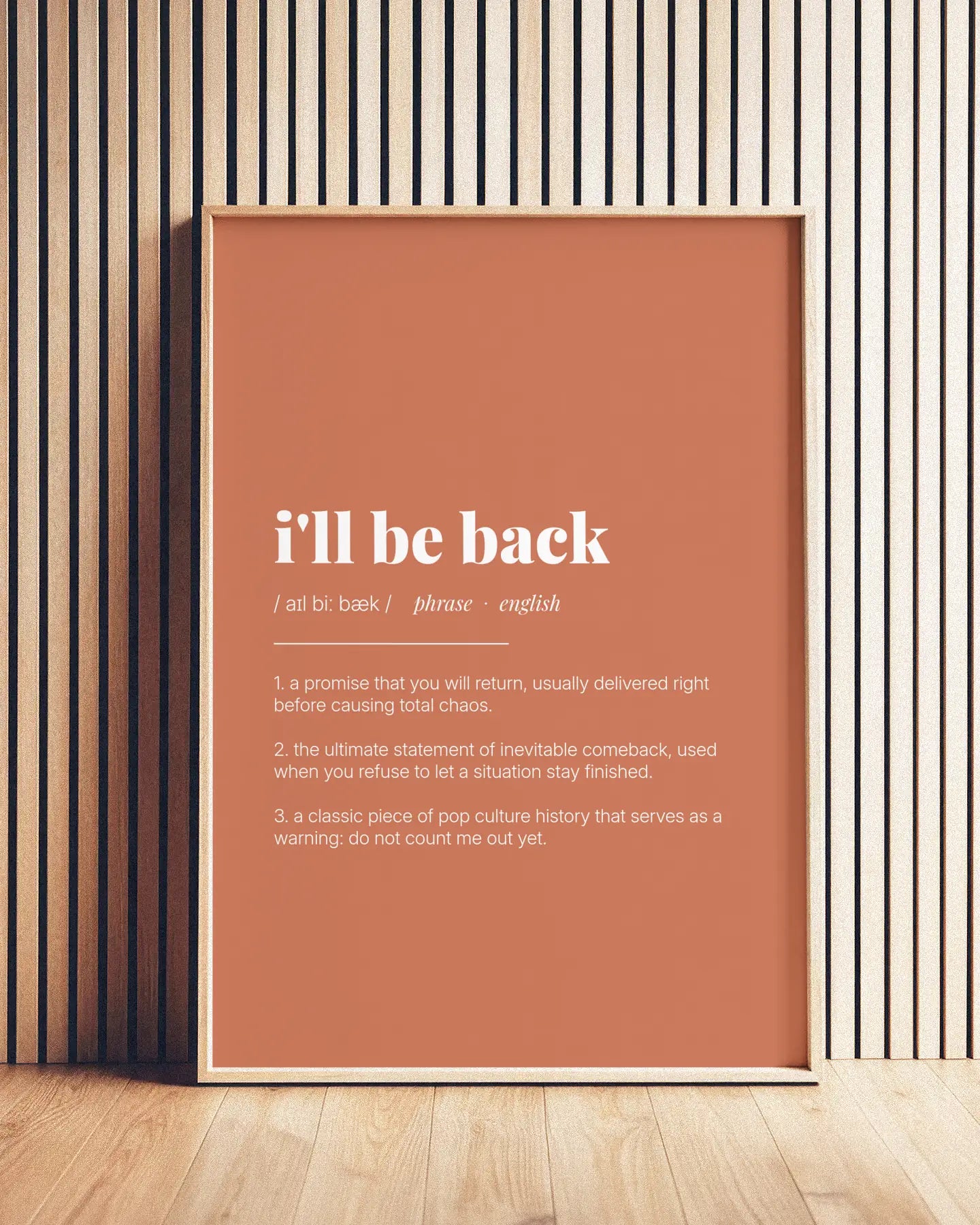 Definition Poster of I'll be back on Terracotta background