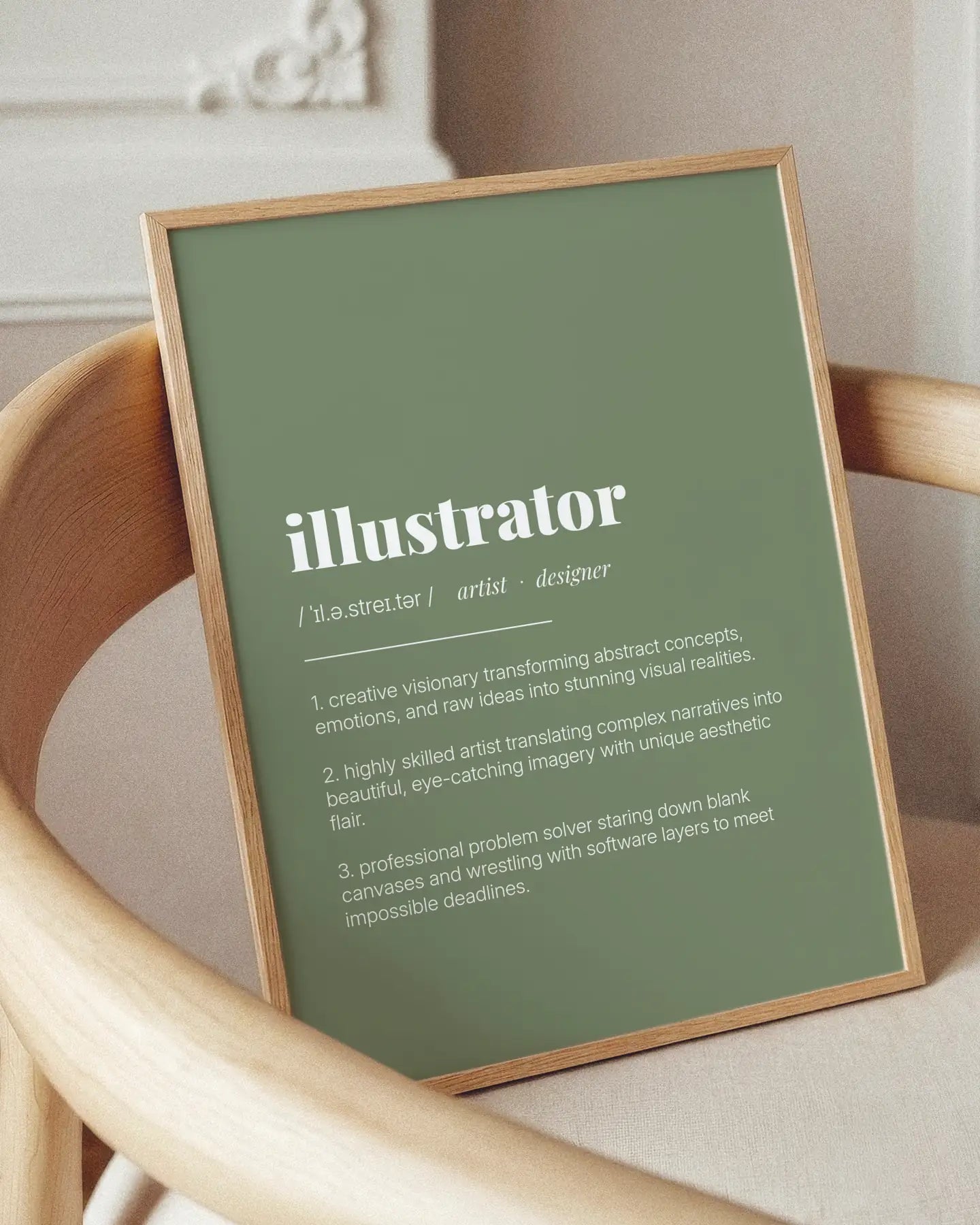 Definition Poster of Illustrator on Sage Green background