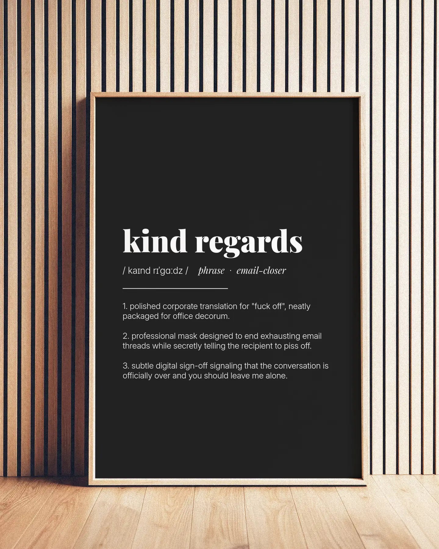 Definition Poster of Kind Regards on Midnight Ink background