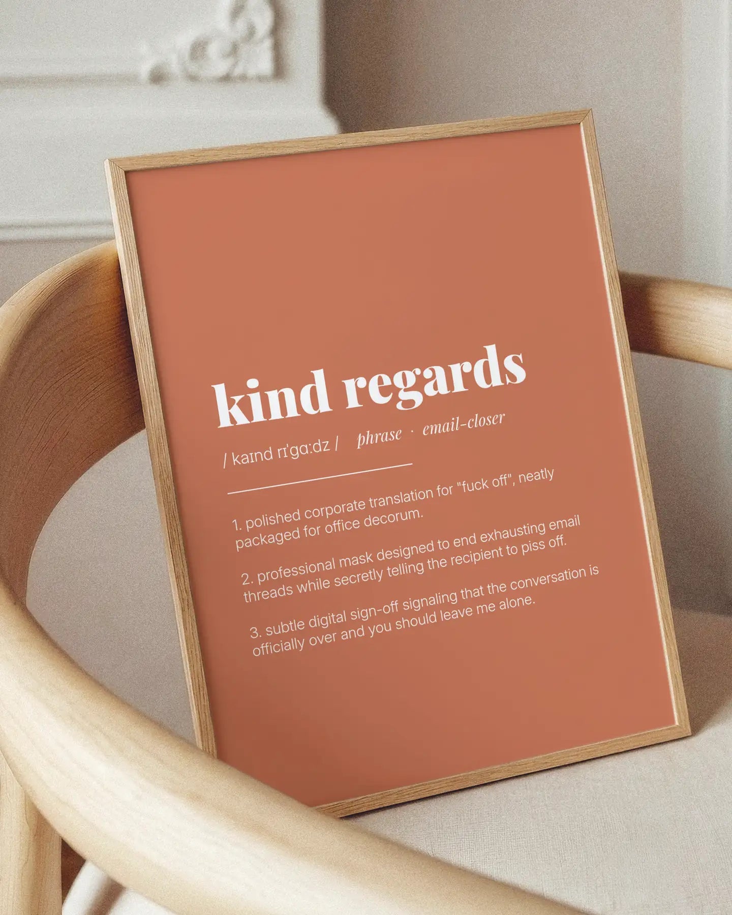 Definition Poster of Kind Regards on Terracotta background