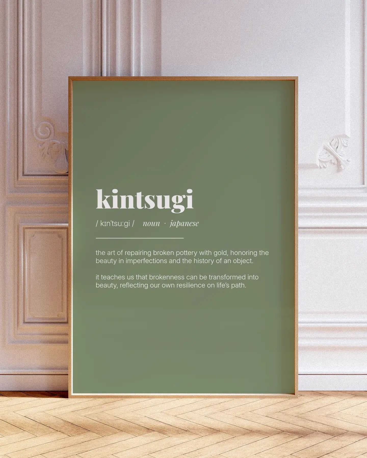 Definition Poster of Kintsugi on Sage Green background