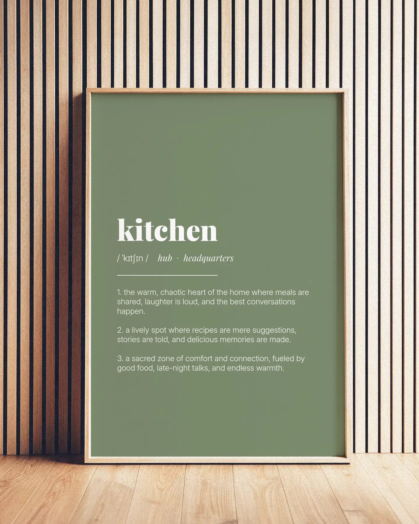 Definition Poster of Kitchen on Sage Green background