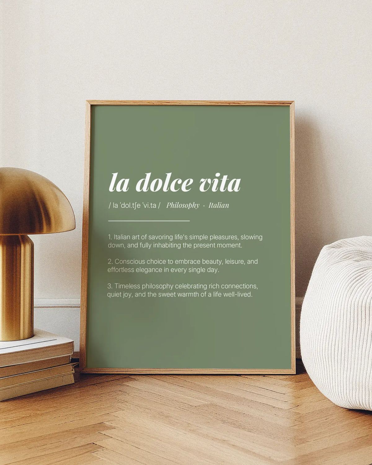 Definition Poster of La Dolce Vita on Sage Green background