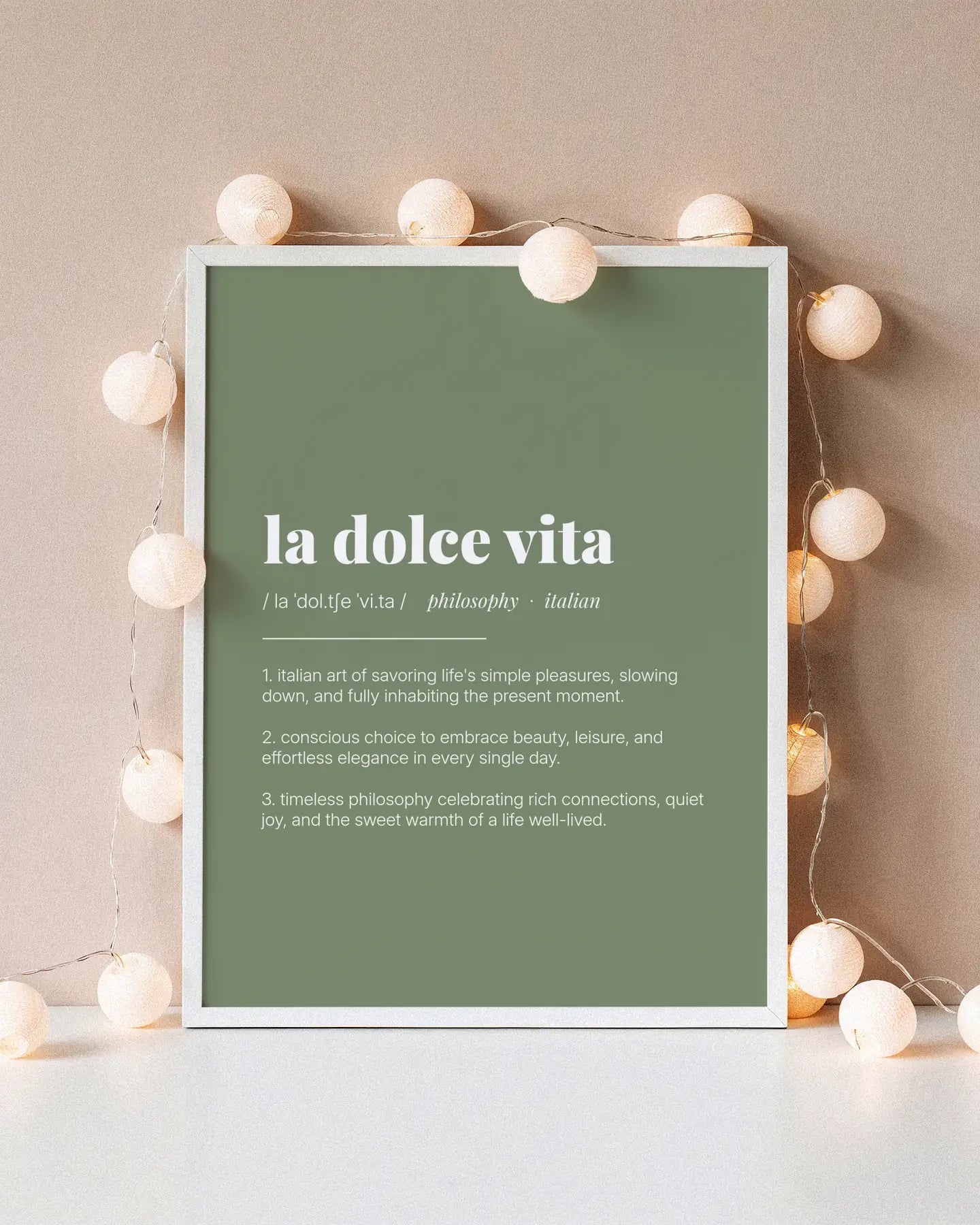 Definition Poster of La Dolce Vita on Sage Green background