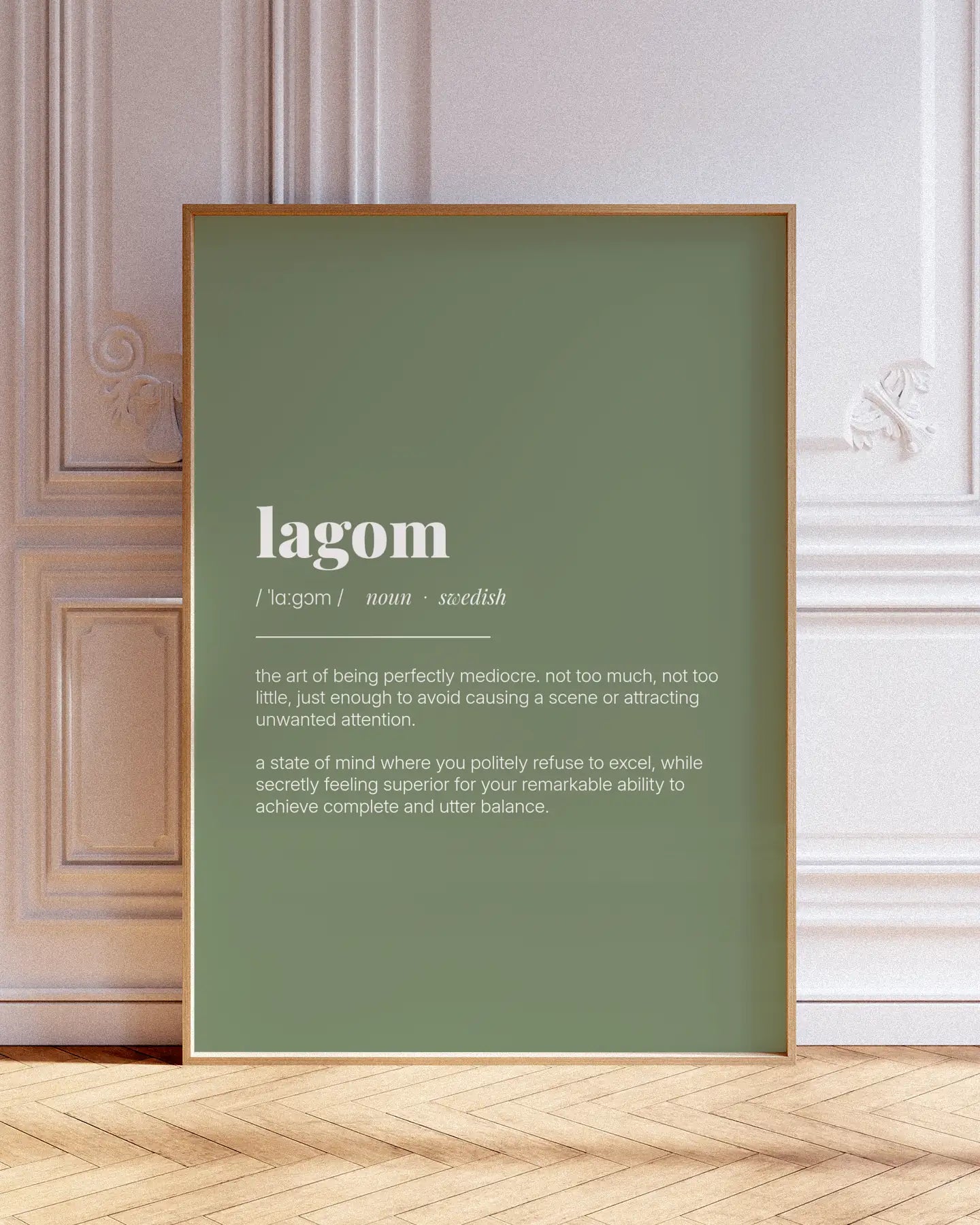 Definition Poster of Lagom on Sage Green background
