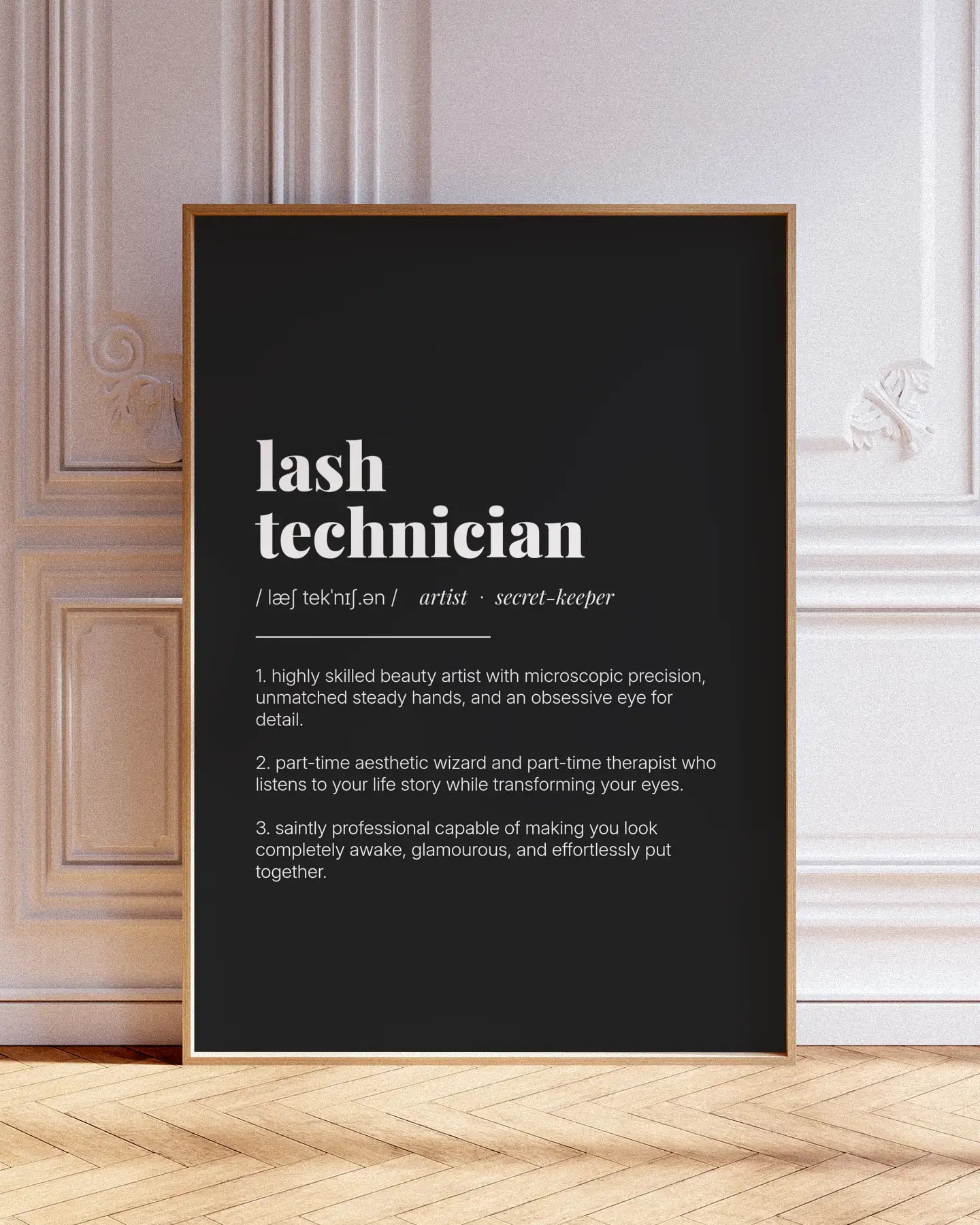 Definition Poster of Lash<br />Technician on Midnight Ink background