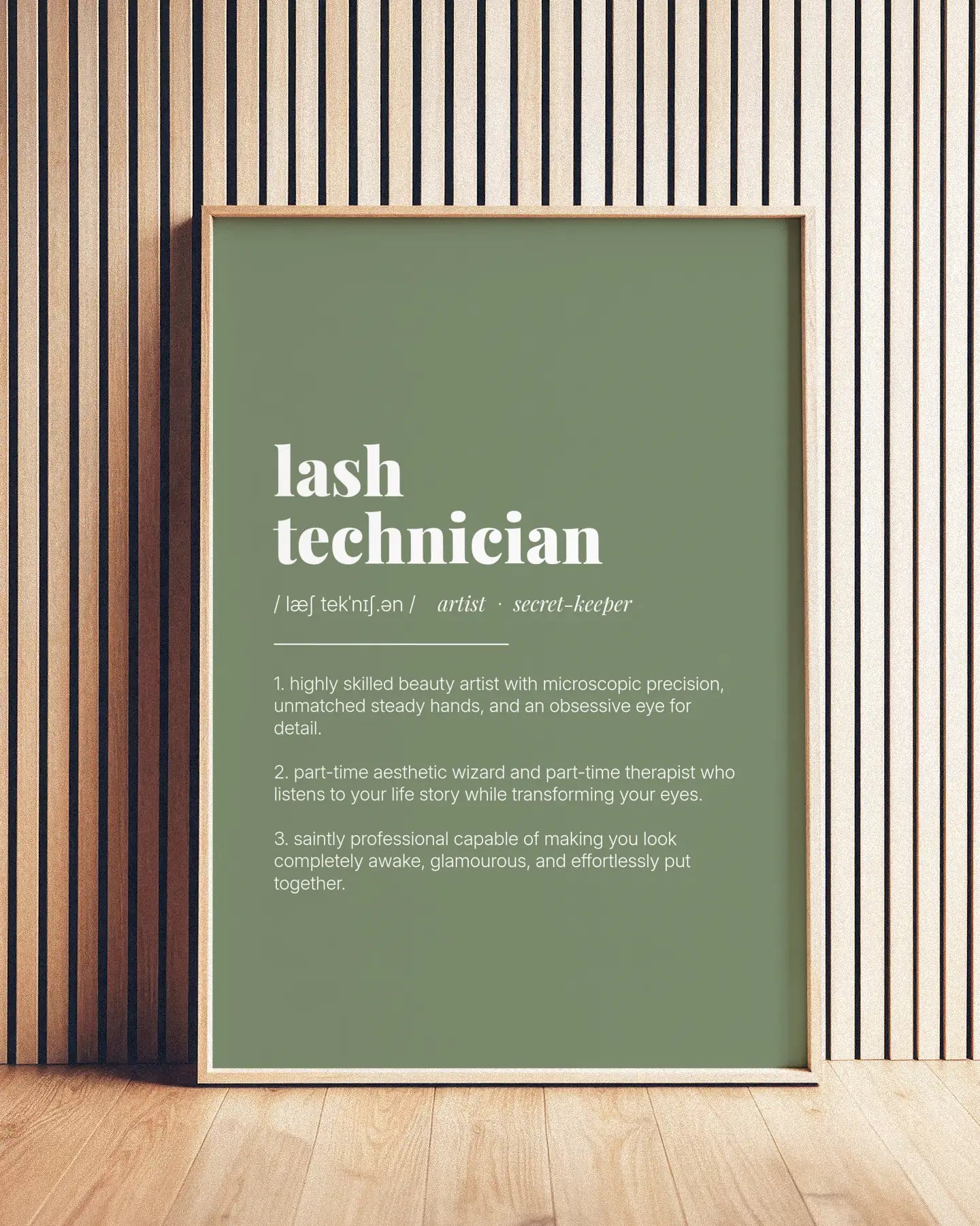 Definition Poster of Lash<br />Technician on Sage Green background