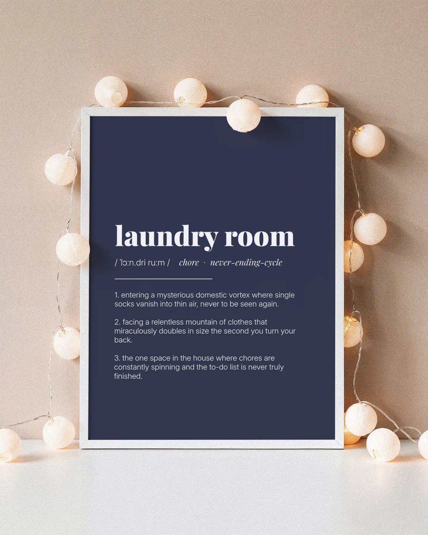 Definition Poster of Laundry Room on Deep Navy background